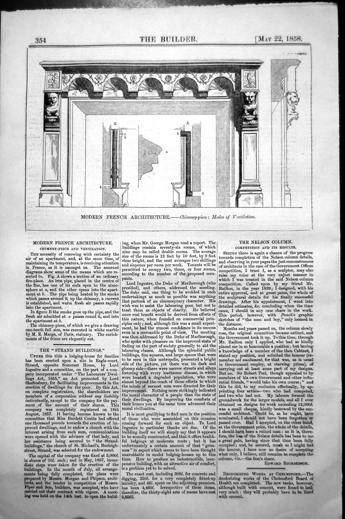 Old Print Modern French Architecture Chimney Piece Modes Ventilation 1858 19th