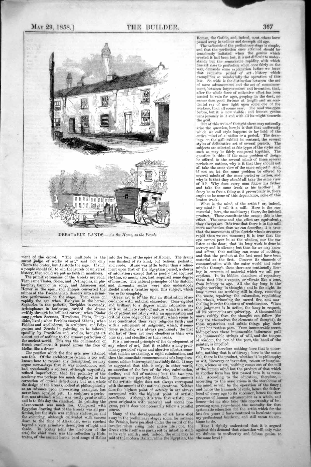 Antique Print Debatable Lands As The Home People Poor Housing Caravan 1858 19th