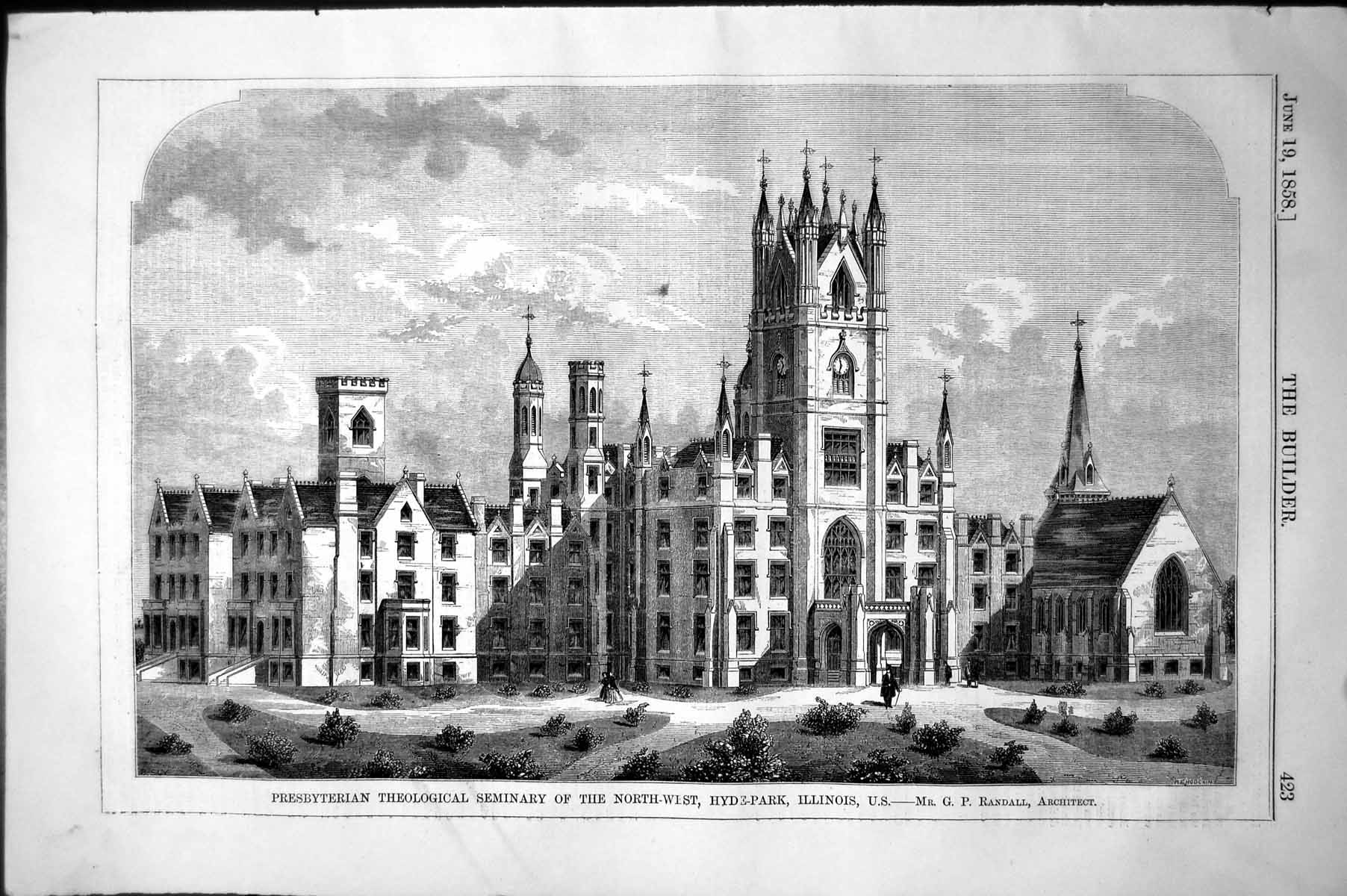 Old Print Presbyterian Theological Seminary Nw Hyde Park Illinois Us 1858 19th