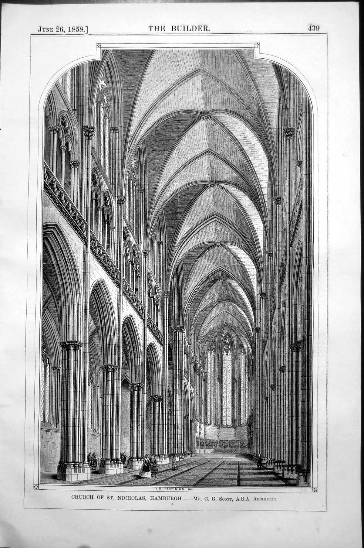 Antique Print Church St. Nicholas Hamburgh Gg Scott Architect Interior 1858