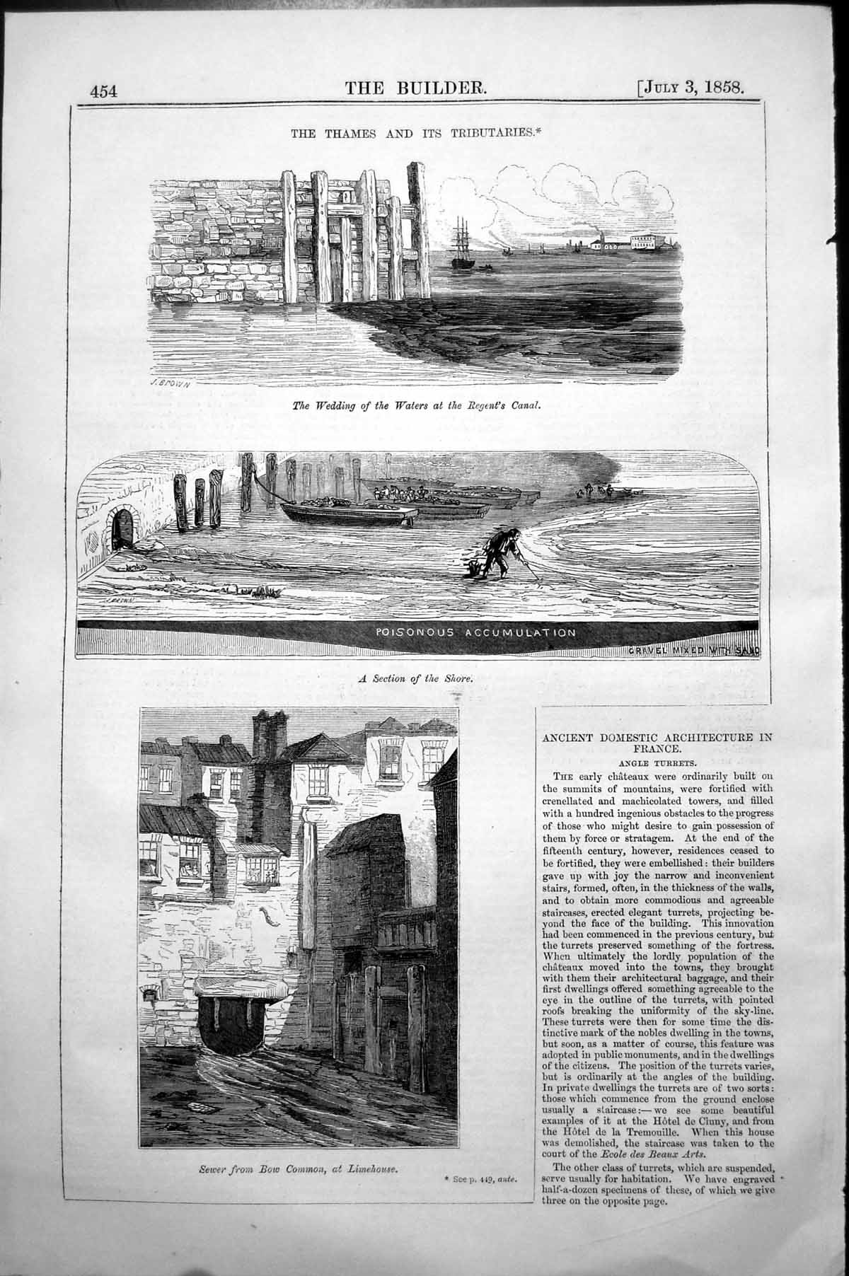 Antique Old Print Thames Tributaries Regents Canal Shore Section Sewer 1858