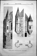 Old Print Ancient Domestic Architecture Paris Angle Turrets Details 1858 19th