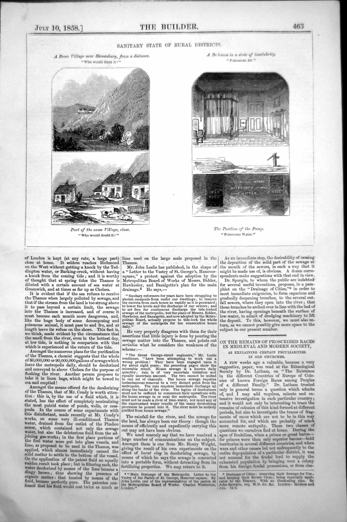 Antique Print Sanitary State Rural Districts Fever Village Shrewsbury 1858 19th