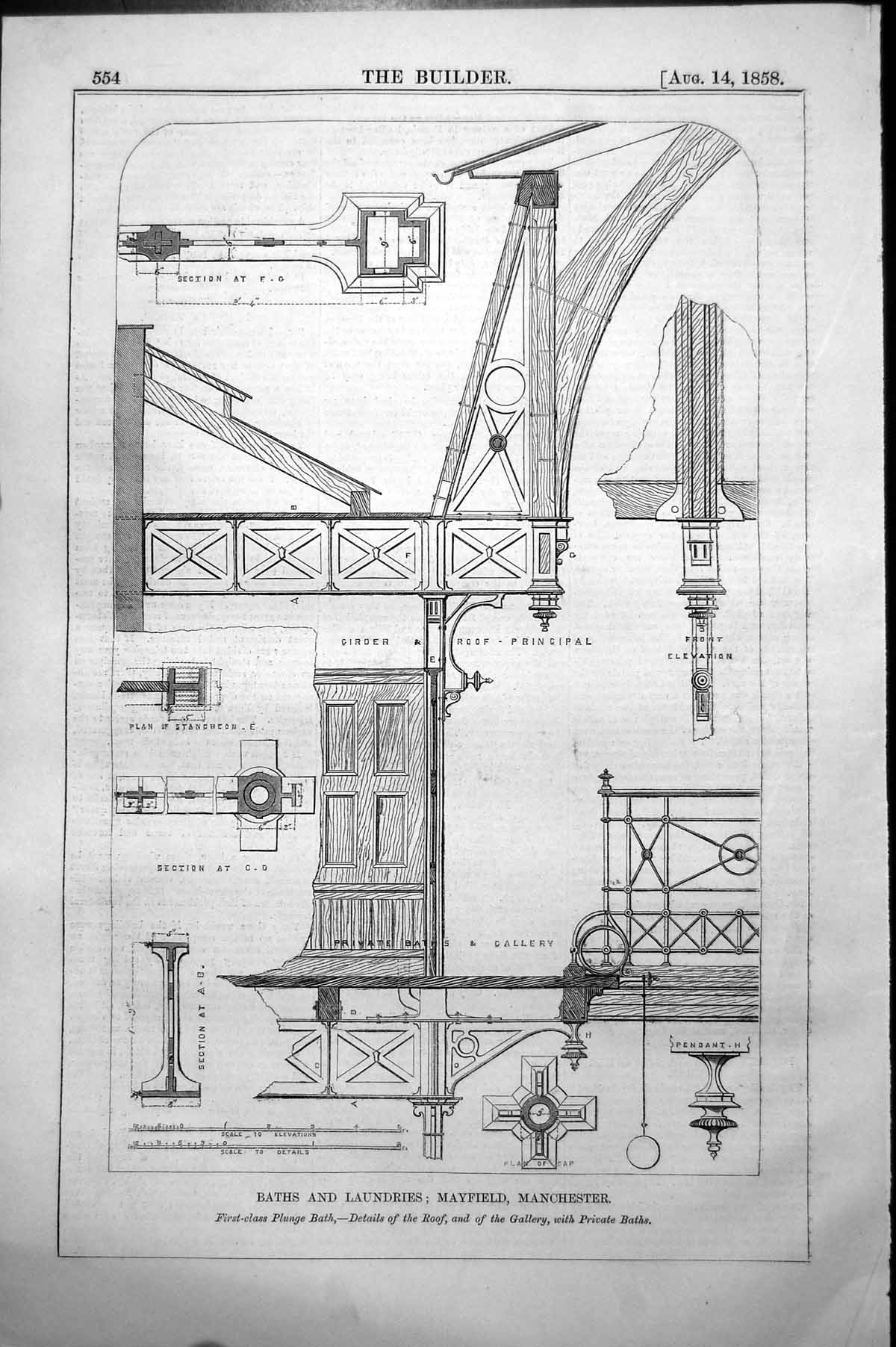 Antique Old Print Baths Laundries Mayfield Manchester Plunge RoGallery 1858