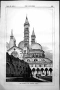 Original Old Antique Print Church St. Antonio Padua Arches Columns Spires 1858