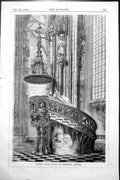 Original Old Antique Print Carved Stone Pulpit St. Stephen'S Vienna 1858 19th