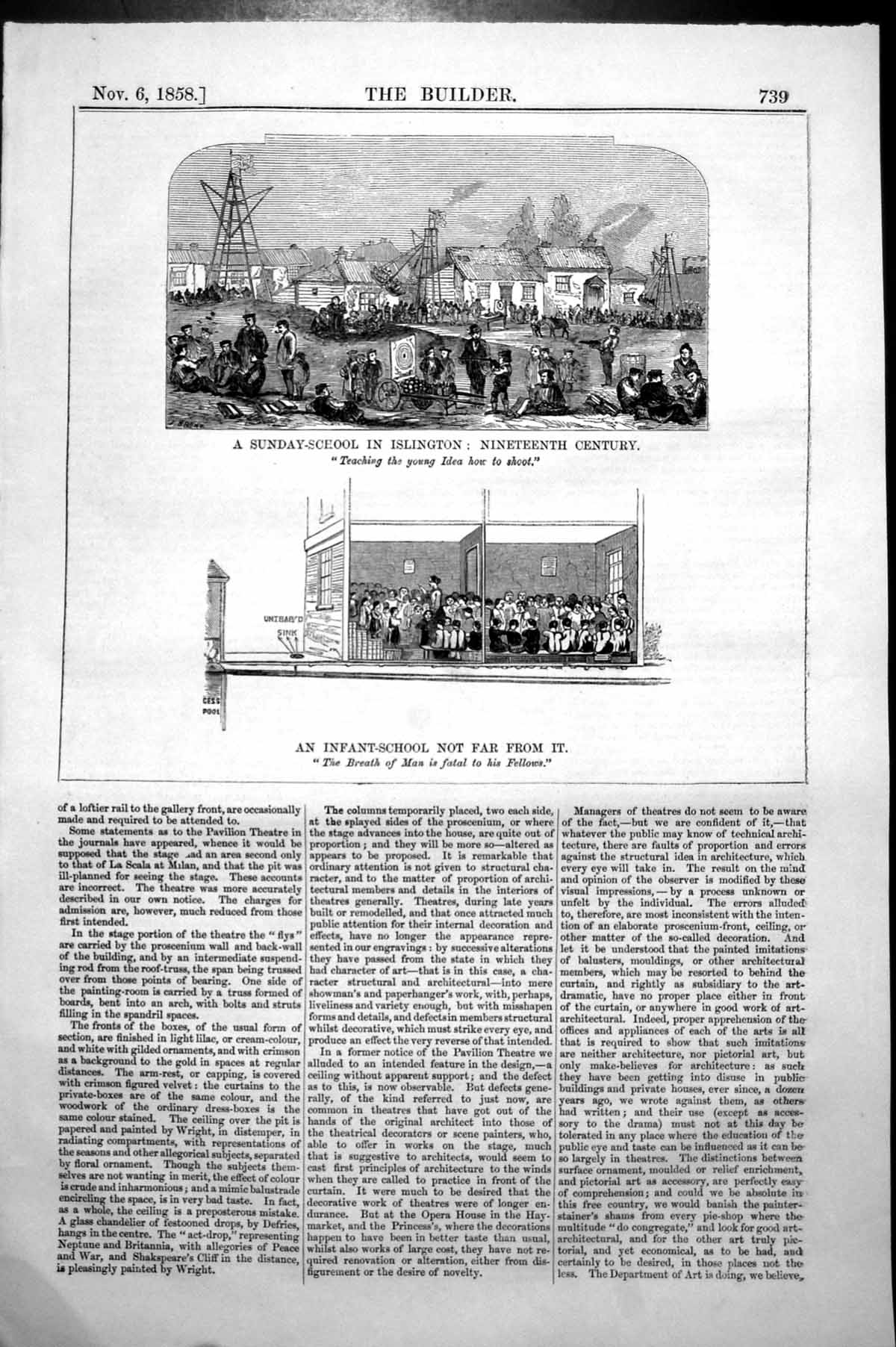 Antique Print Sunday School Islington Nineteenth Century Infant School 1858