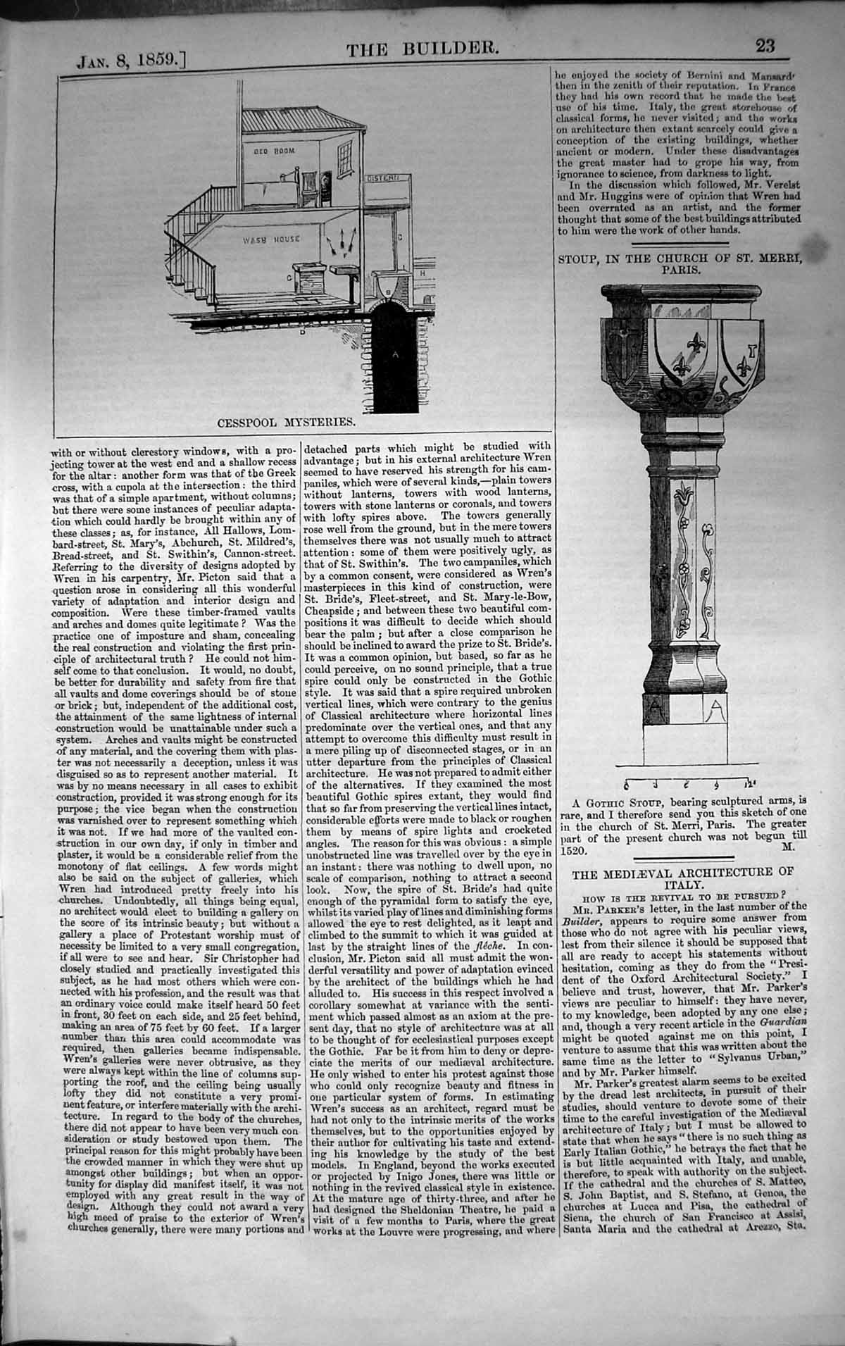 Old Cesspool Mysteries Stoup Church St. Merri Paris France 1859 Build Victorian