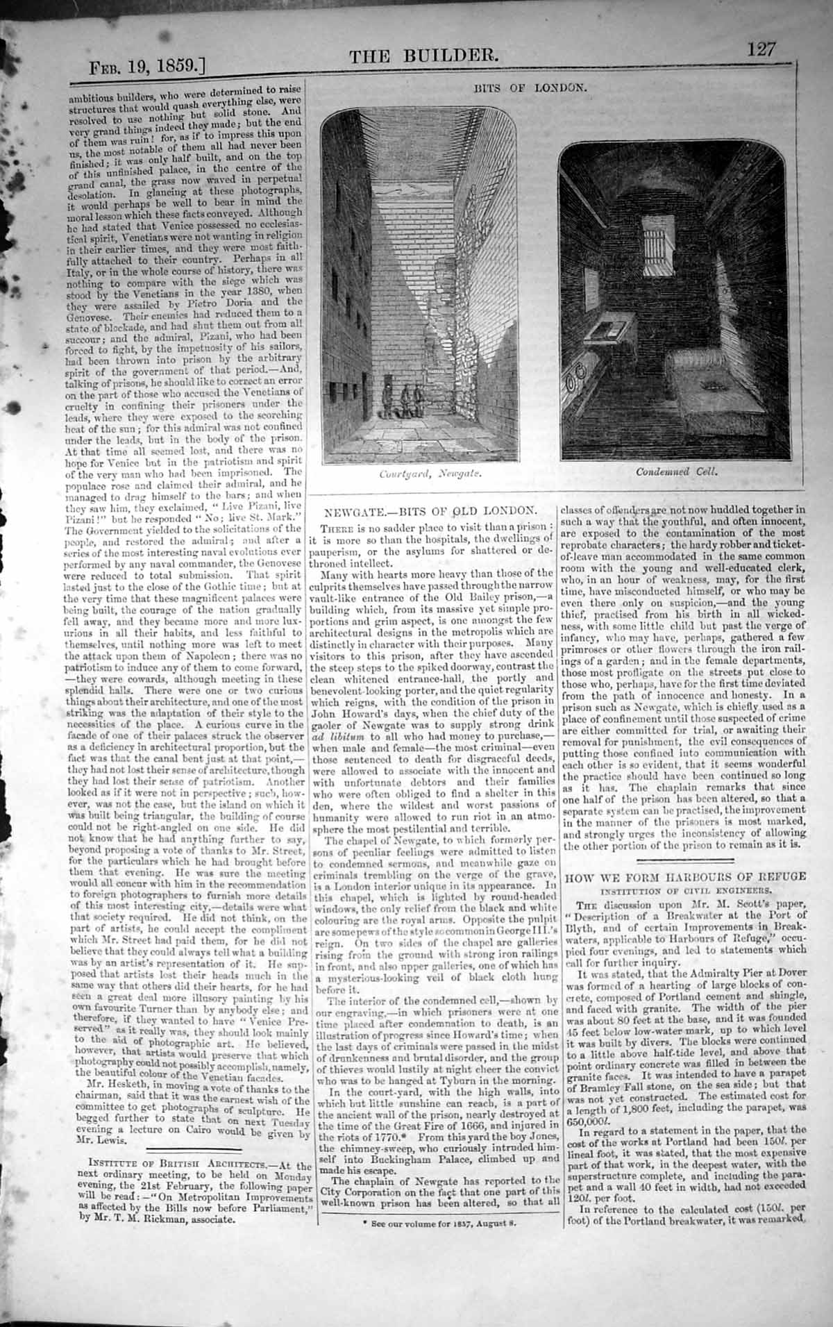 Old Architecture 1859 Builderlondon Courtyard Newgate Condemned Cell Victorian