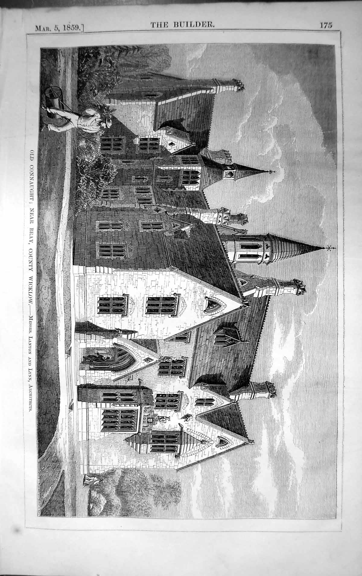 Antique Print Connaught Bray County Wicklow Lanyon Lynn Architecture 1859 B