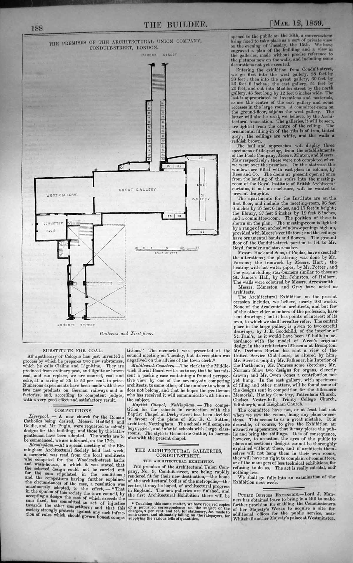 Old First Floor Plan Premises Architectural Union Company London 1859 Victorian