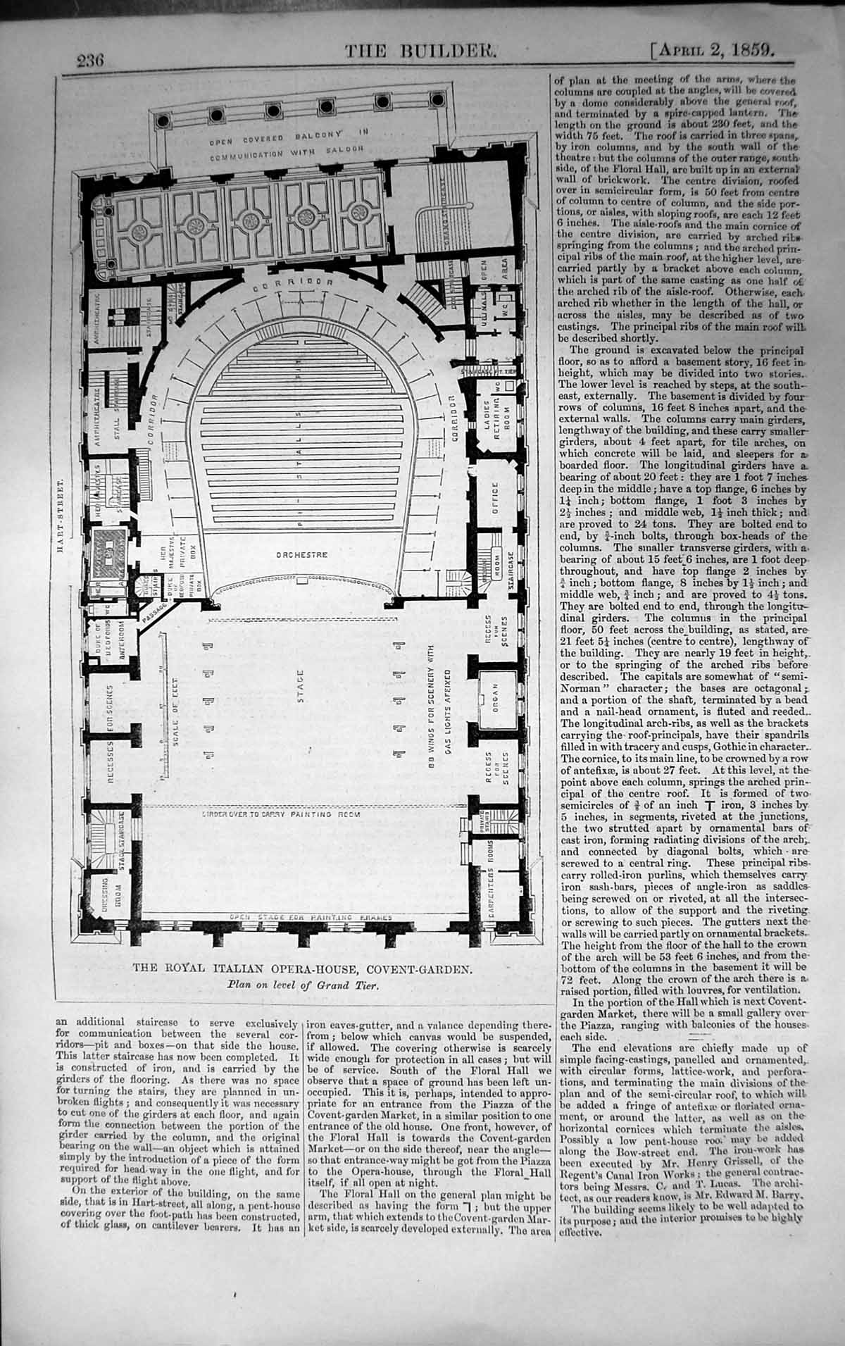 Old Plan Grand Tier Royal Italian Opera House Covent Garden 1859 Buil Victorian