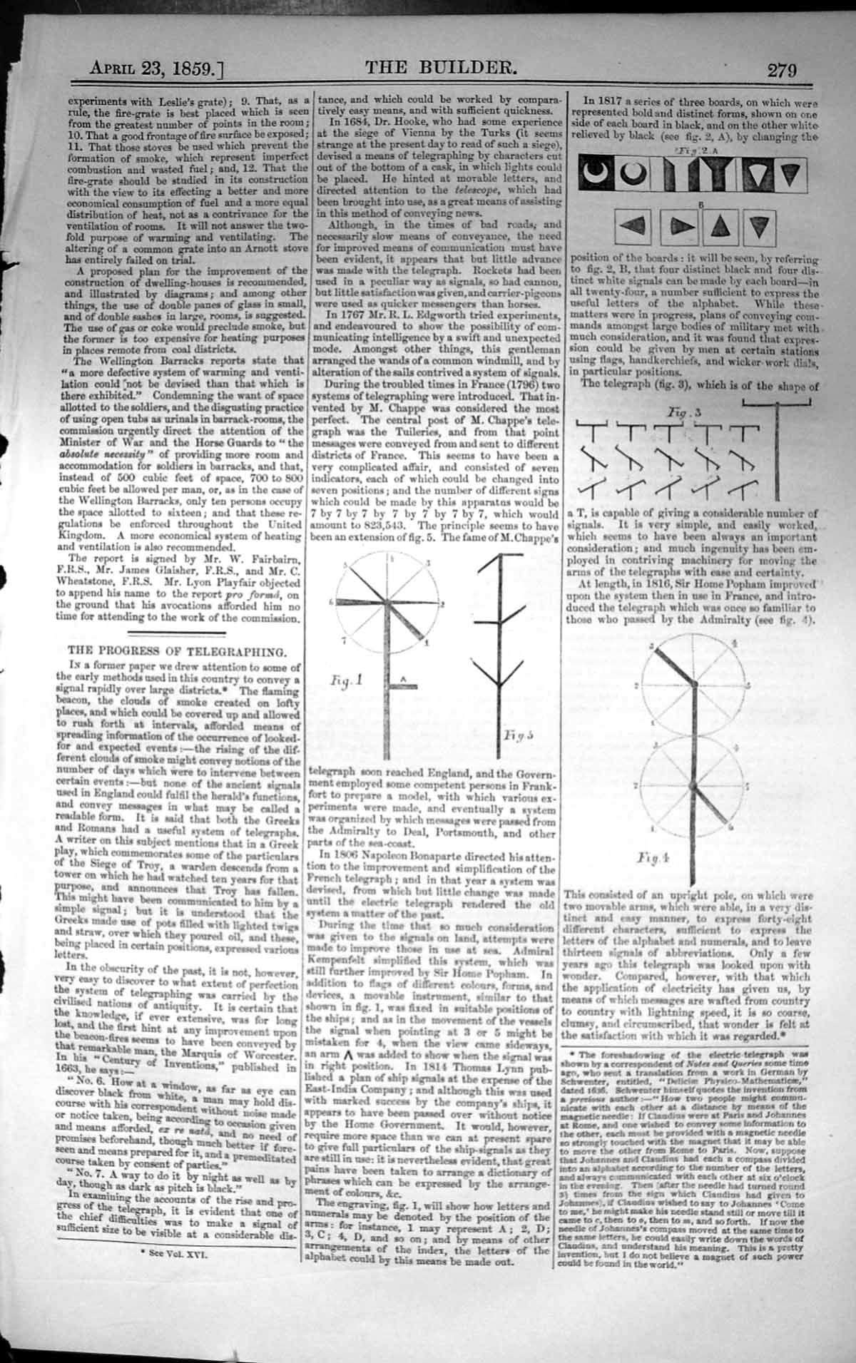 Original Old Antique Print Diagrams Progress Telegraphing 1859 Builder 19th