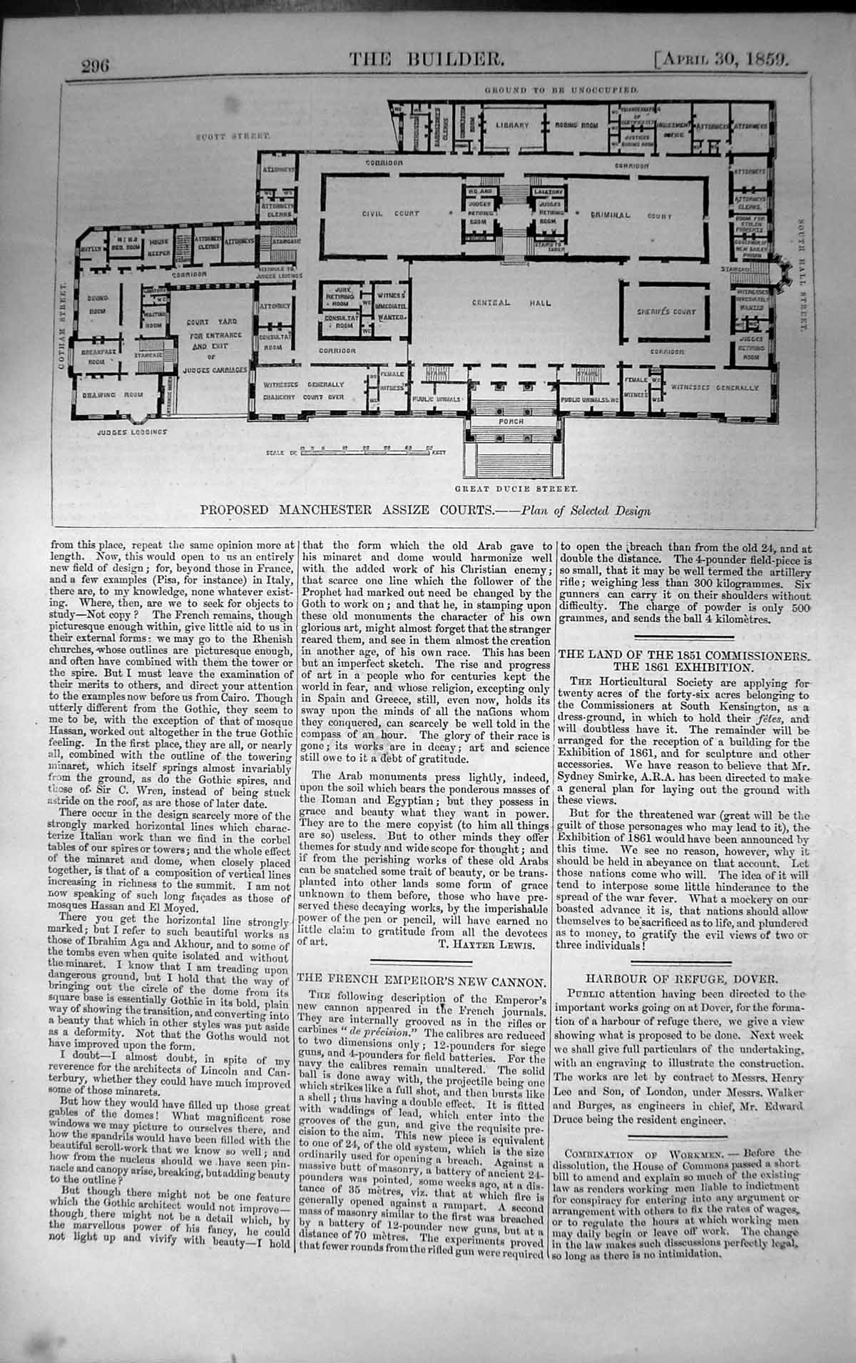 Old Design Plan Proposed Manchester Assize Courts Architecture 1859 B Victorian