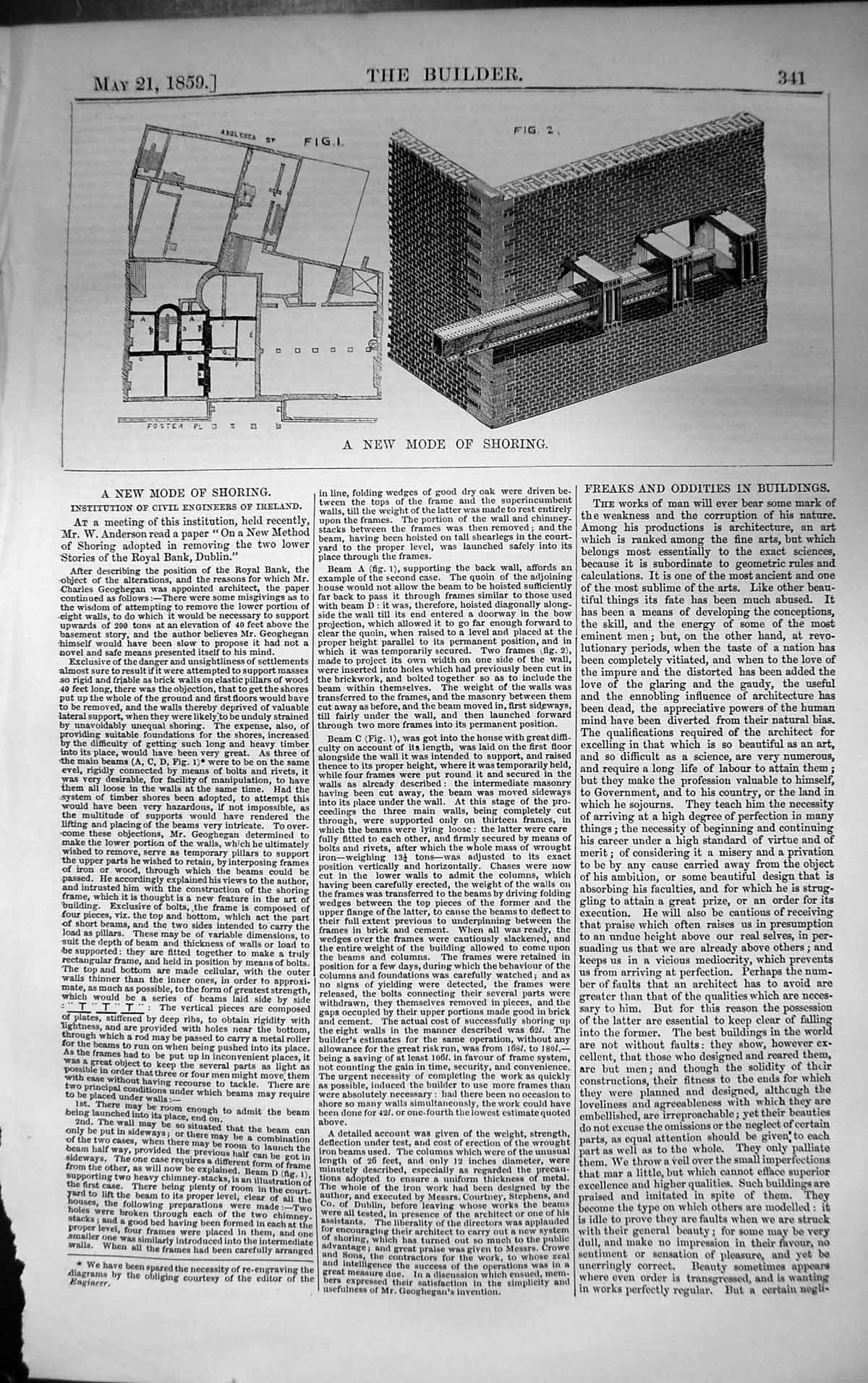 Antique Print Mode Shoring Institution Civil Engineers Ireland 1859 Builder