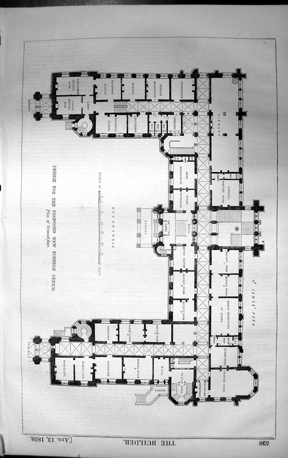 Old Design Proposed New Foreign Office Plan Architecture 1859 Builder Victorian
