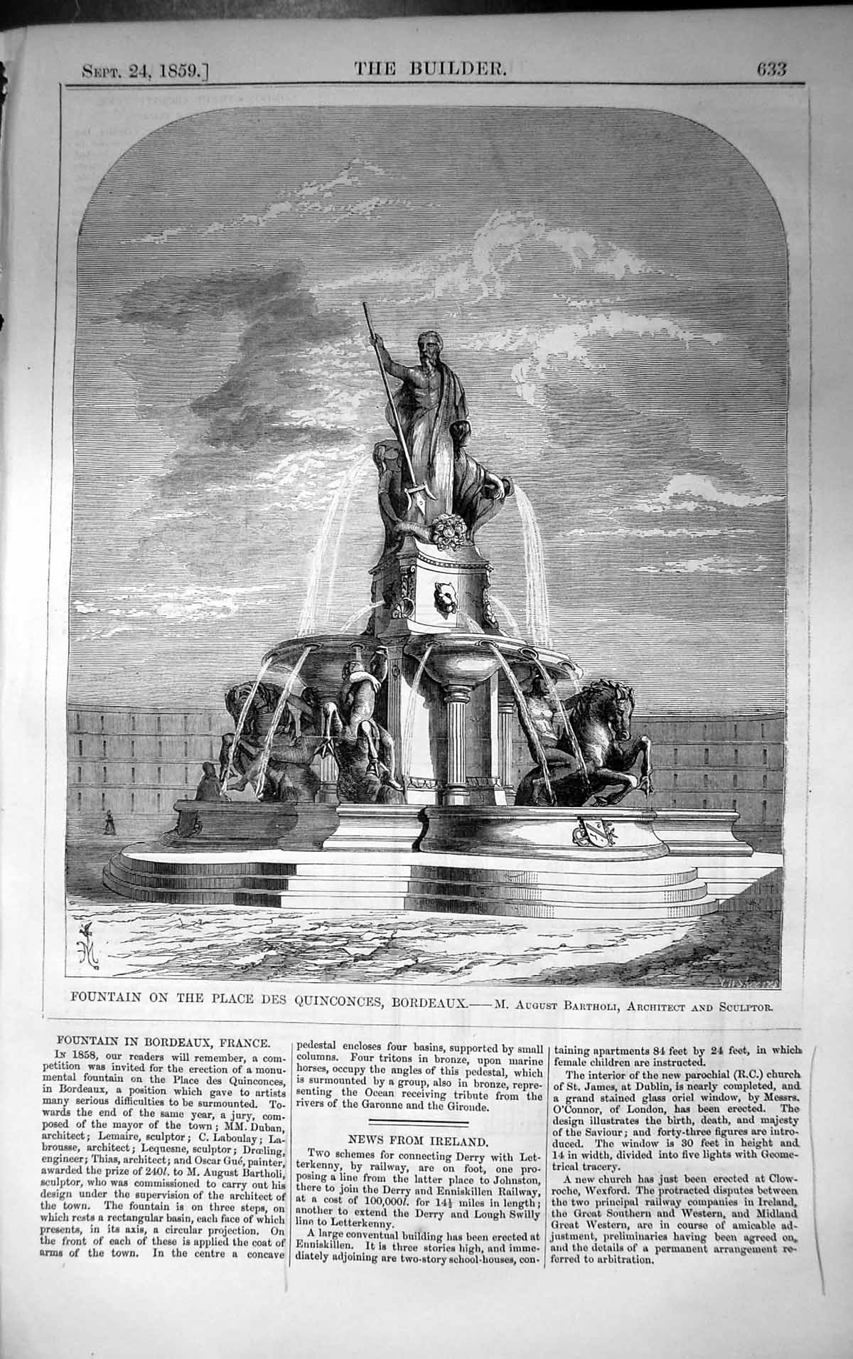 Old Fountain Place Quinconces Bordeaux Bartholi Architecture 1859 Bui Victorian
