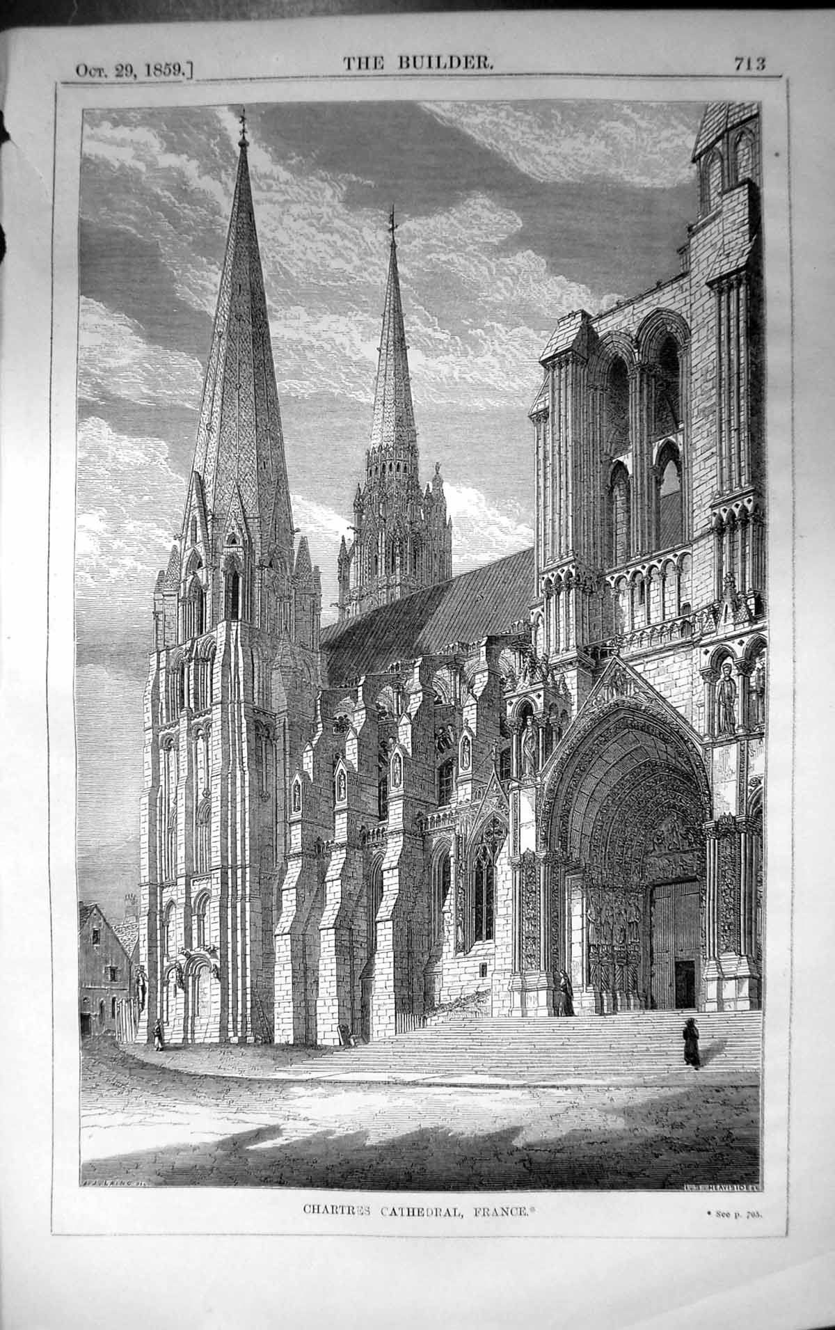 Old Exterior Building Chartres Cathedral France Architecture 1859 Bui Victorian