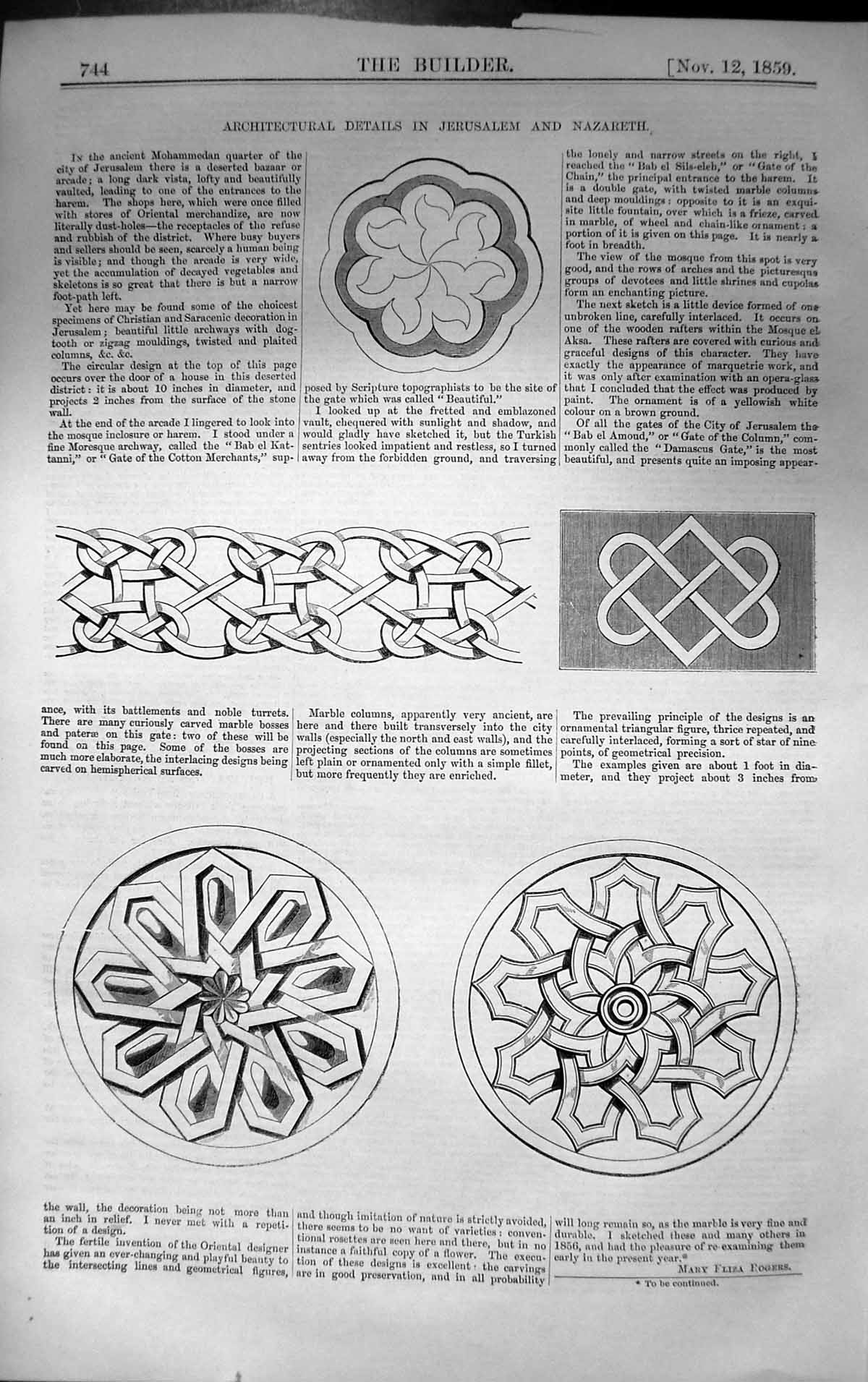 Old Print Architecture Details Jerusalem Nazareth Decoration 1859 Builder 19th