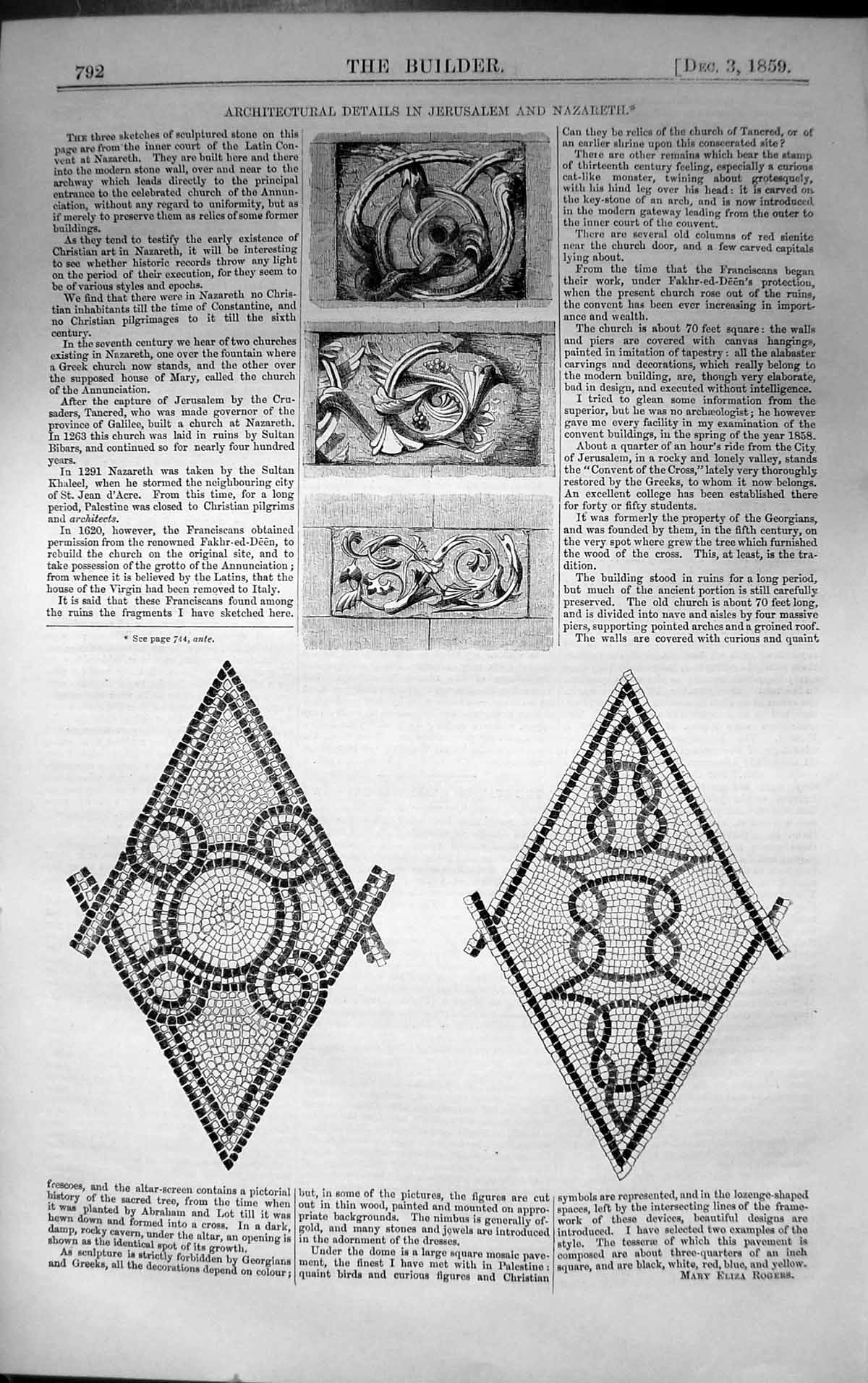 Old Architecture Details Jerusalem Nazareth Decoration 1859 Builder R Victorian
