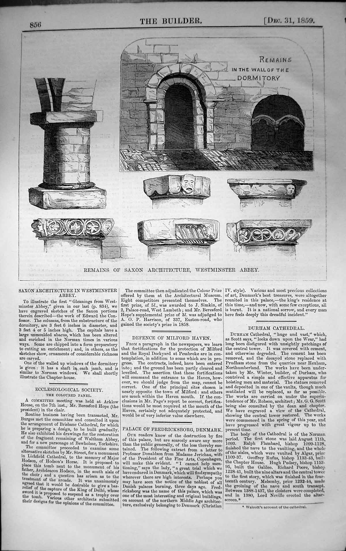Old Remains Wall Dormitory Saxon Architecture Westminster Abbey 1859 Victorian