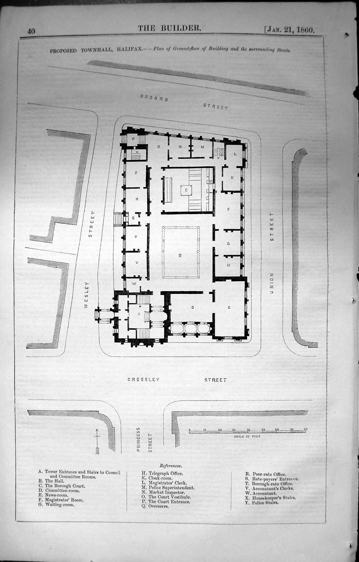 Old Builder 1860 Proposed Townhall Halifax Plan Ground Floor Wesley S Victorian