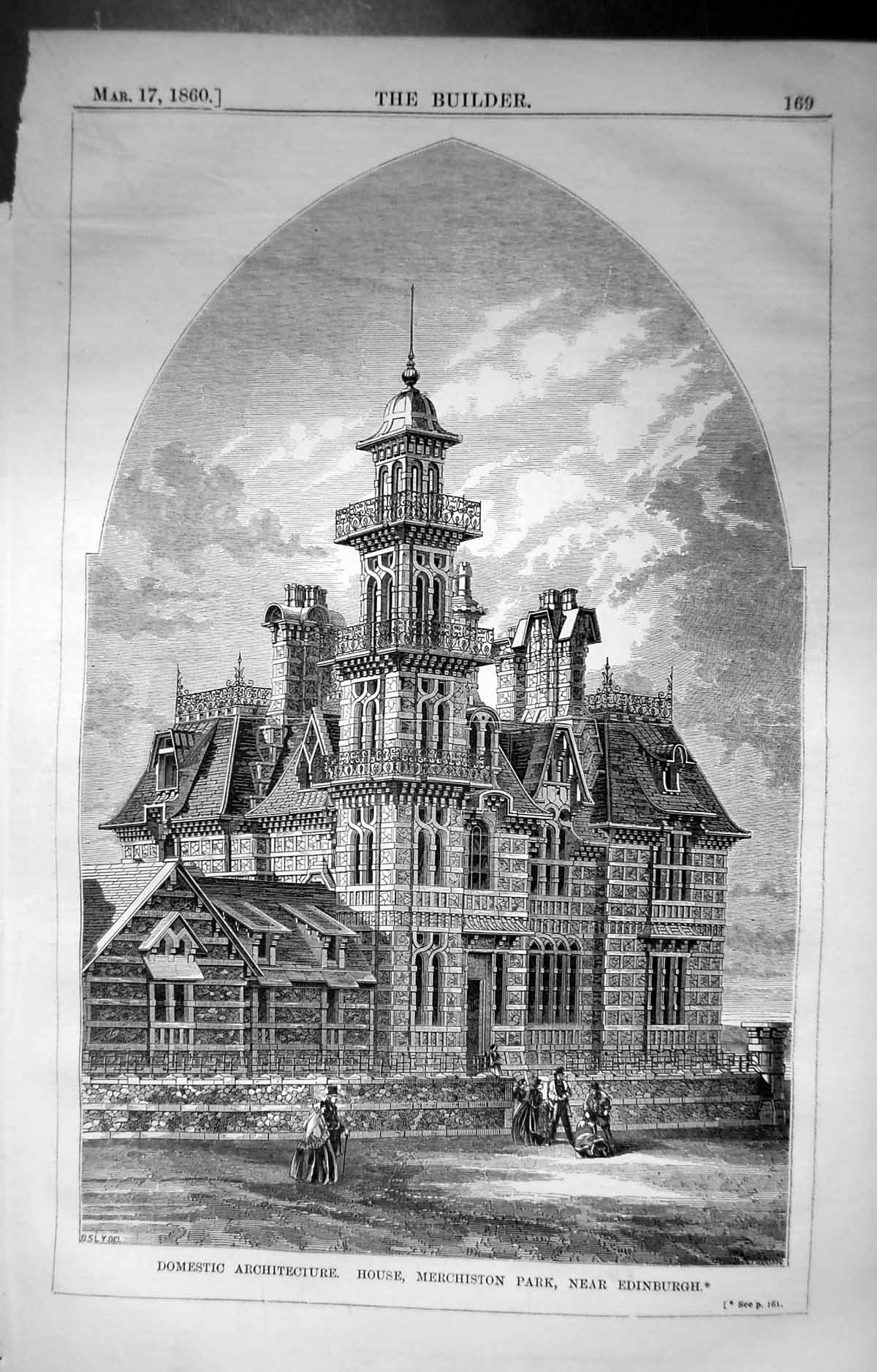 Antique Old Print House Merchiston Park Edinburgh Builder 1860 Architecture