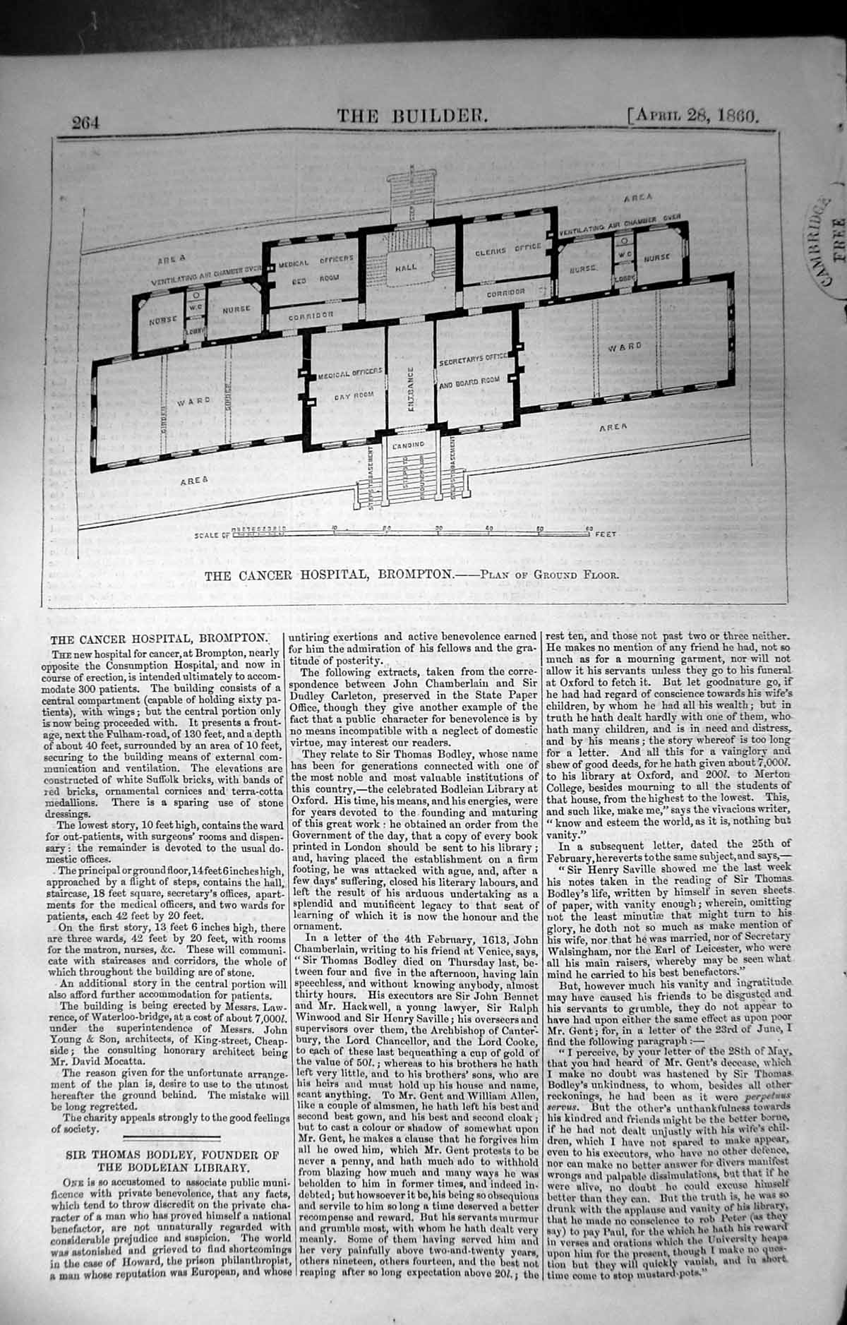 Old Ground Floor Plan Cancer Hospital Brompton Builder 1860 Architect Victorian