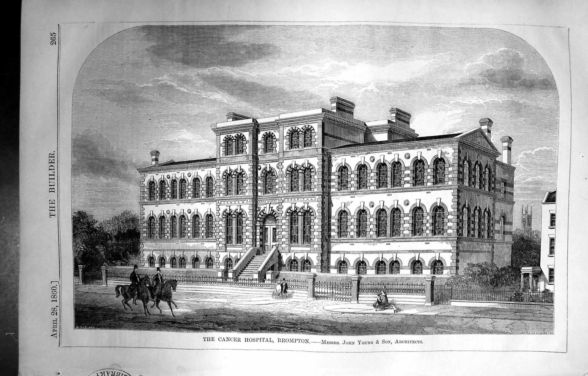 Antique Print Cancer Hospital Brompton John Young Builder 1860 Architecture