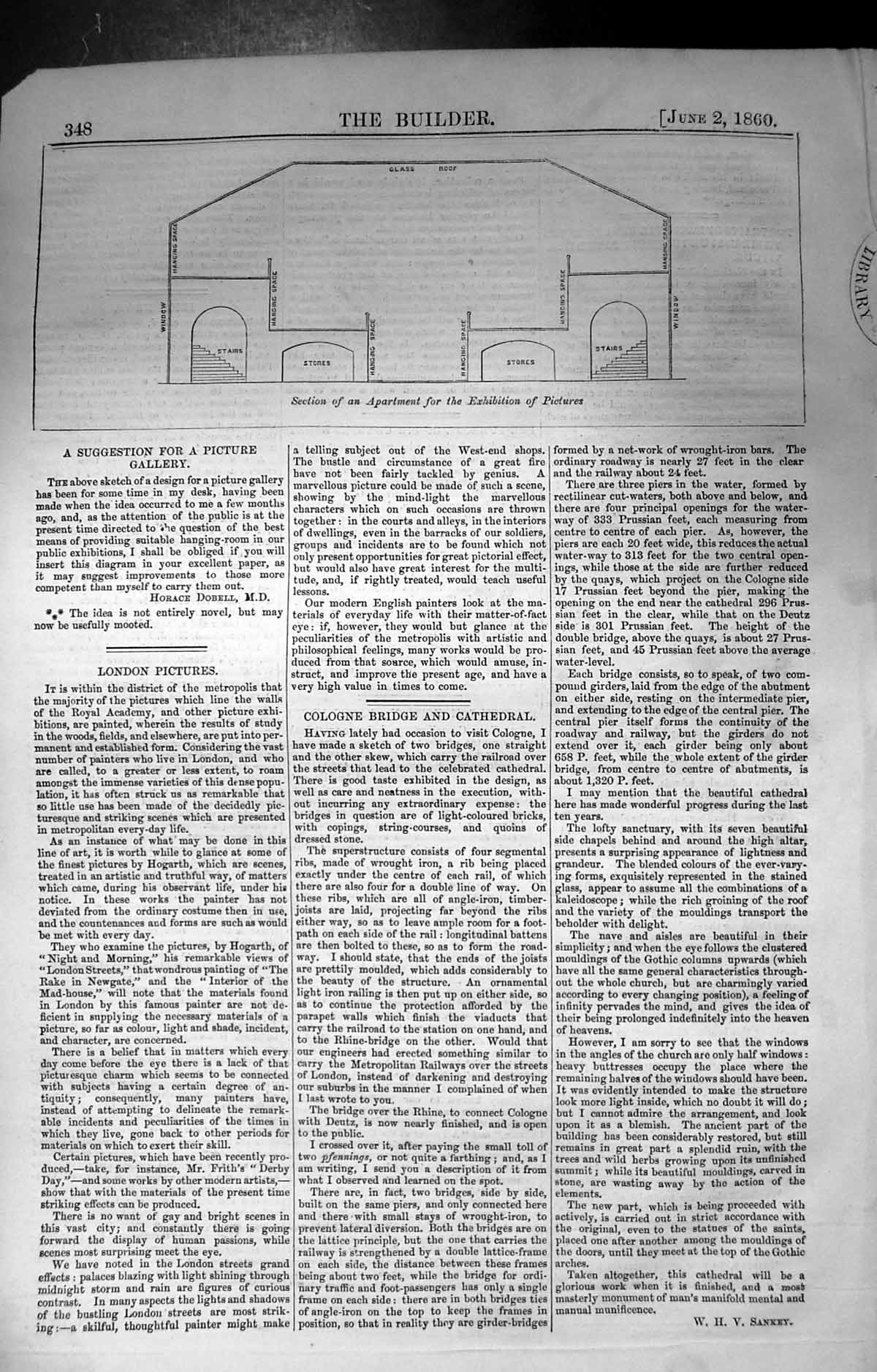 Old Print Section Apartment Exhibition Pictures Builder 1860 Architecture 19th