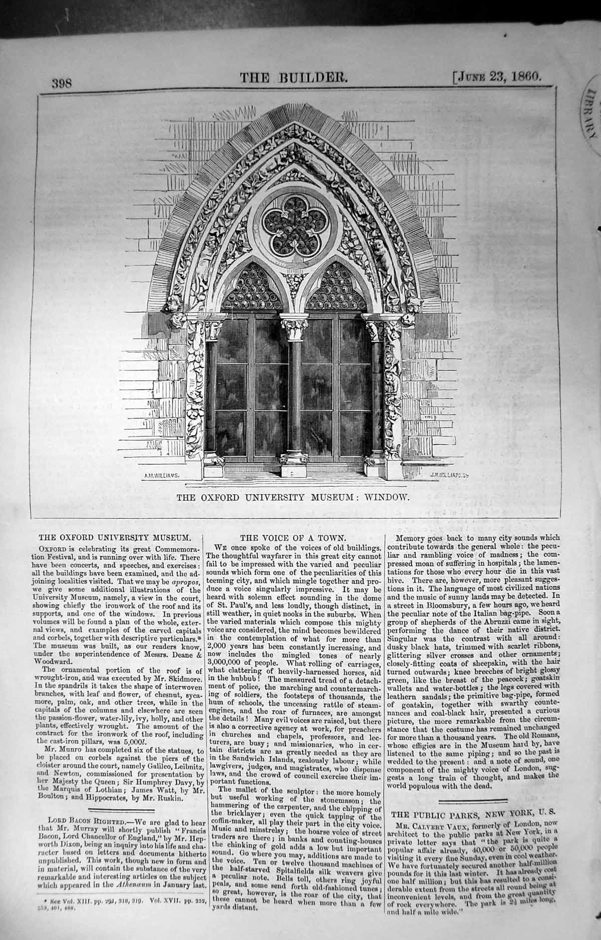 Antique Old Print Oxford University Musuem Window Builder 1860 Architecture