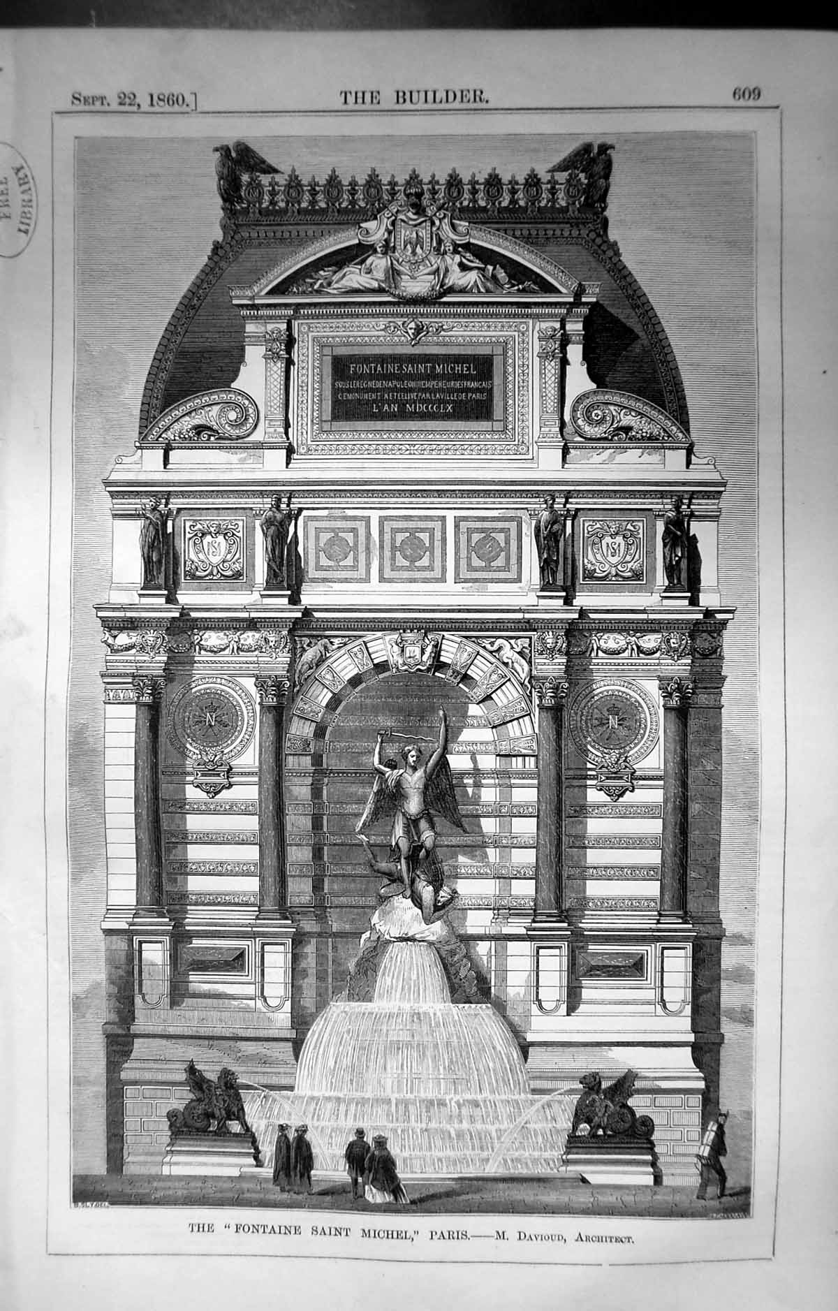 Old Builder 1860 Architecture Fontaine Saint Michel Paris France Davi Victorian