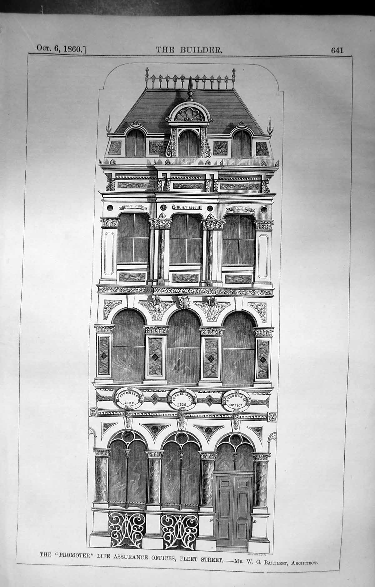 Old Promoter Life Assurance Offices Fleet Street Bartleet Builder 186 Victorian