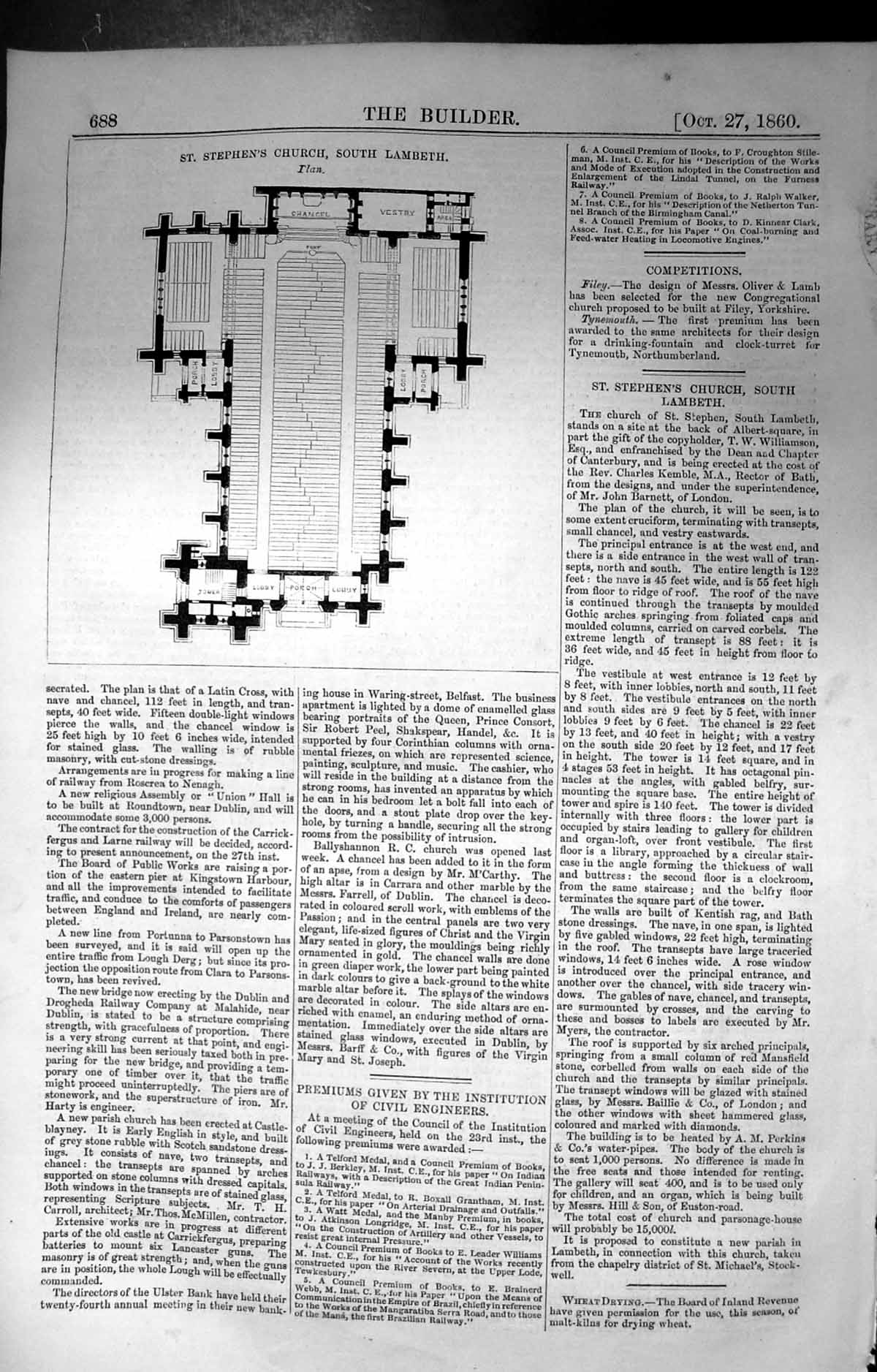 Old Plan St. Stephen'S Church South Lambeth Builder 1860 Architecture Victorian