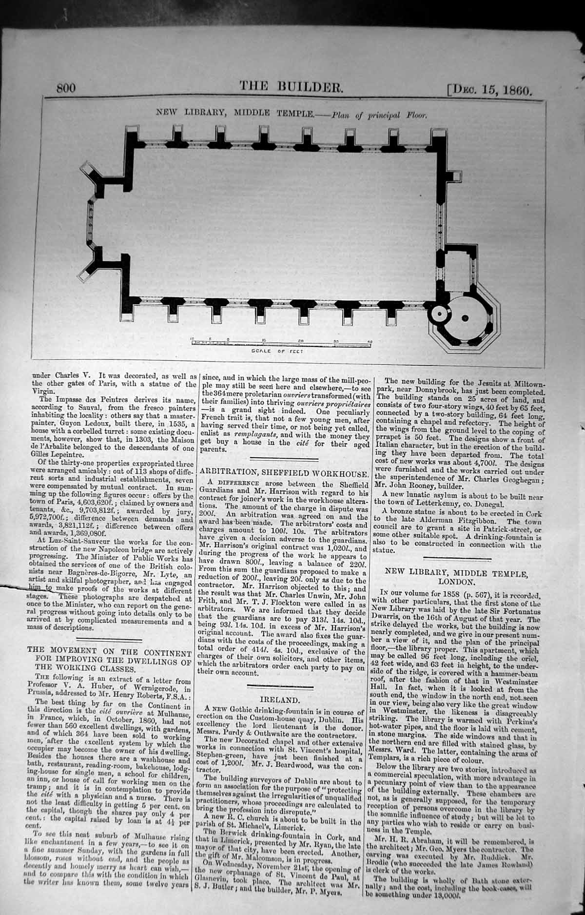 Old Builder 1860 Architecture Plan Principal Floor New Library Middle Victorian