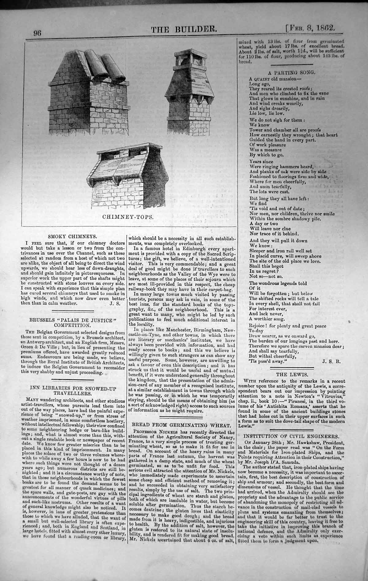 Original Old Antique Print Chimeny Tops Architecture 1862 Builder Victorian