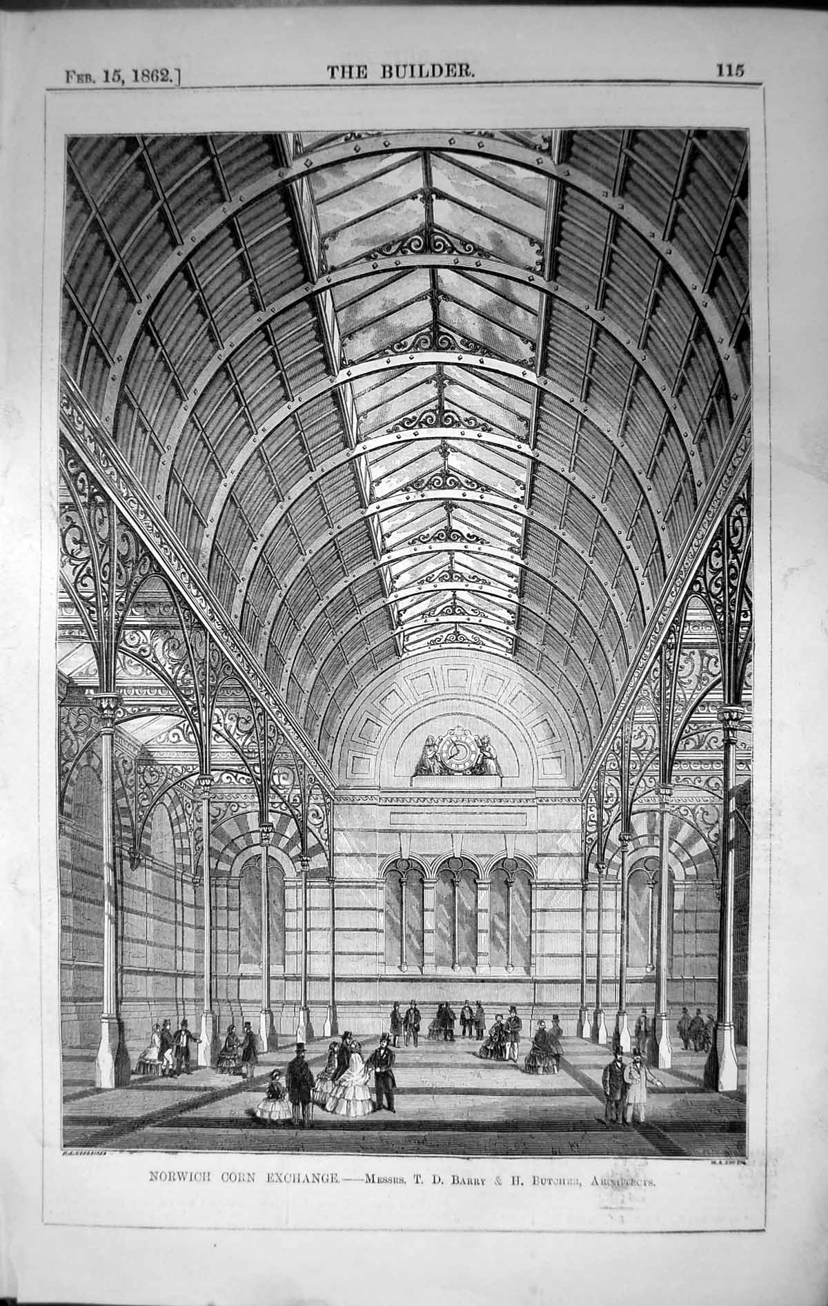 Antique Print Norwich Corn Exchange Barry Butcher Architecture 1862 Builder