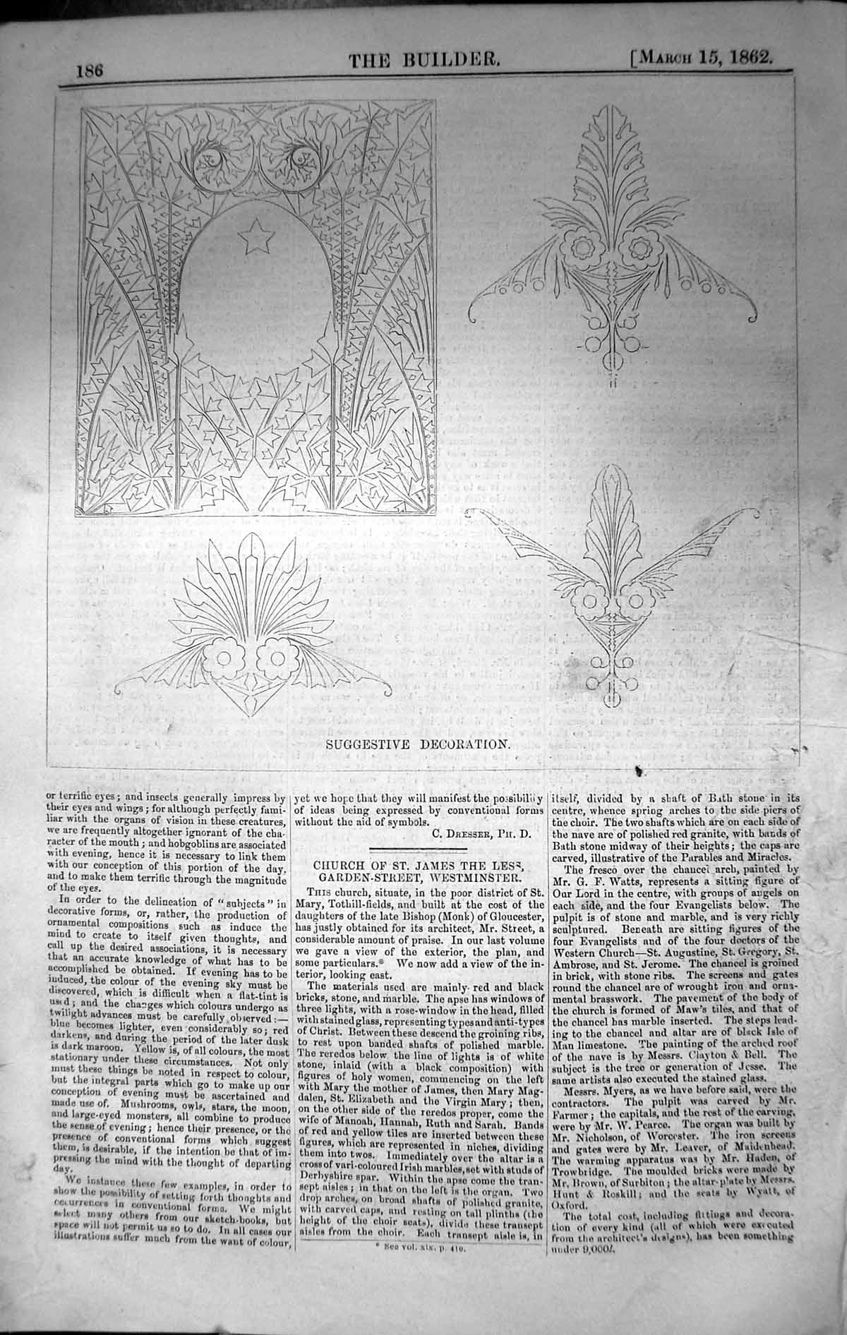 Original Old Antique Print Suggestive Decoration Patterns 1862 Builder 19th