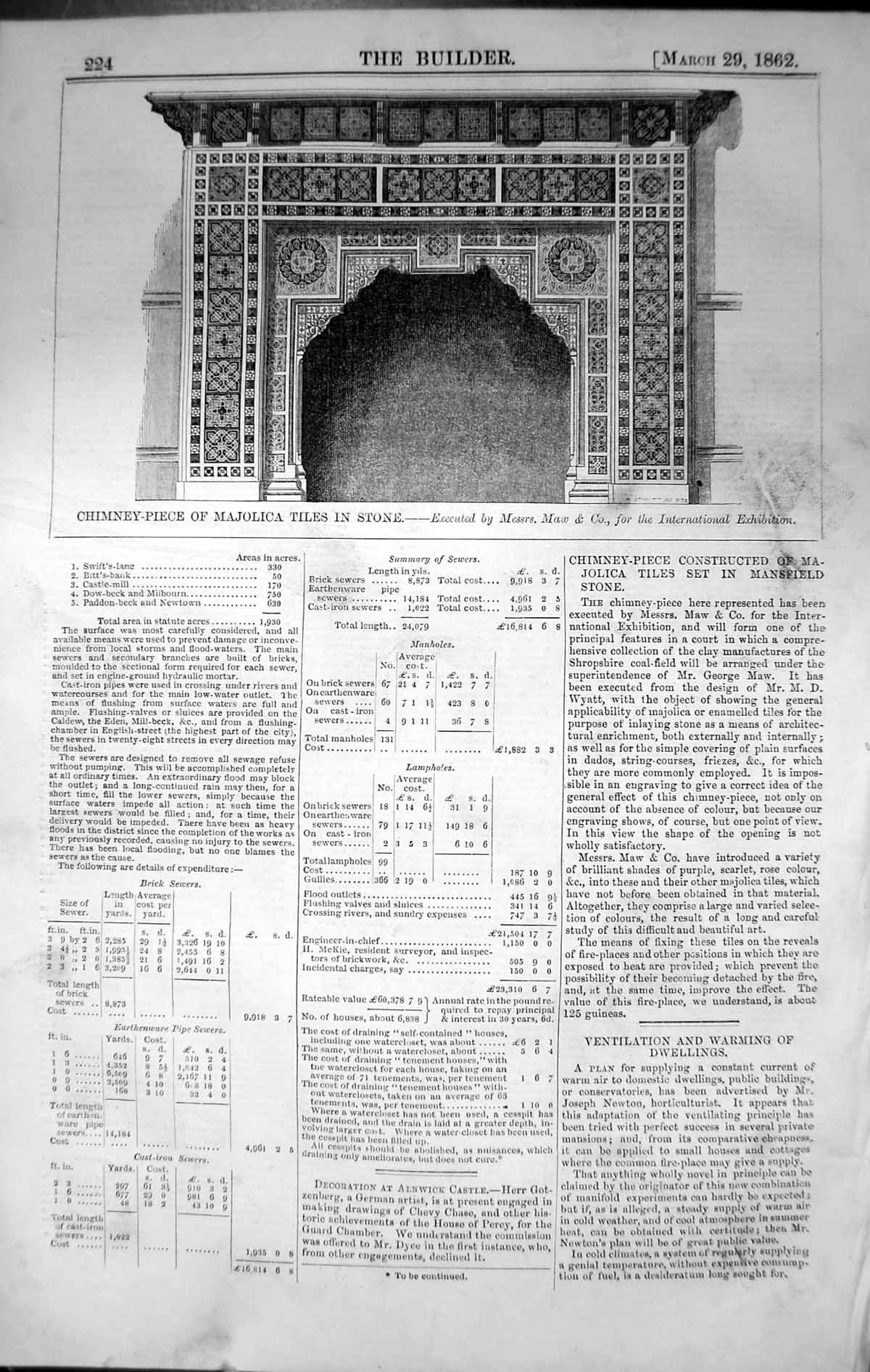 Old Chimney Piece Majolica Tiles Stone Maw Architecture 1862 Builder Victorian