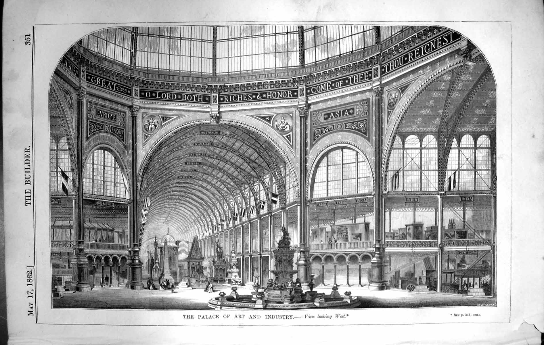 Old Antique Print Palace Art Industry Interior Architecture 1862 Builder 19th