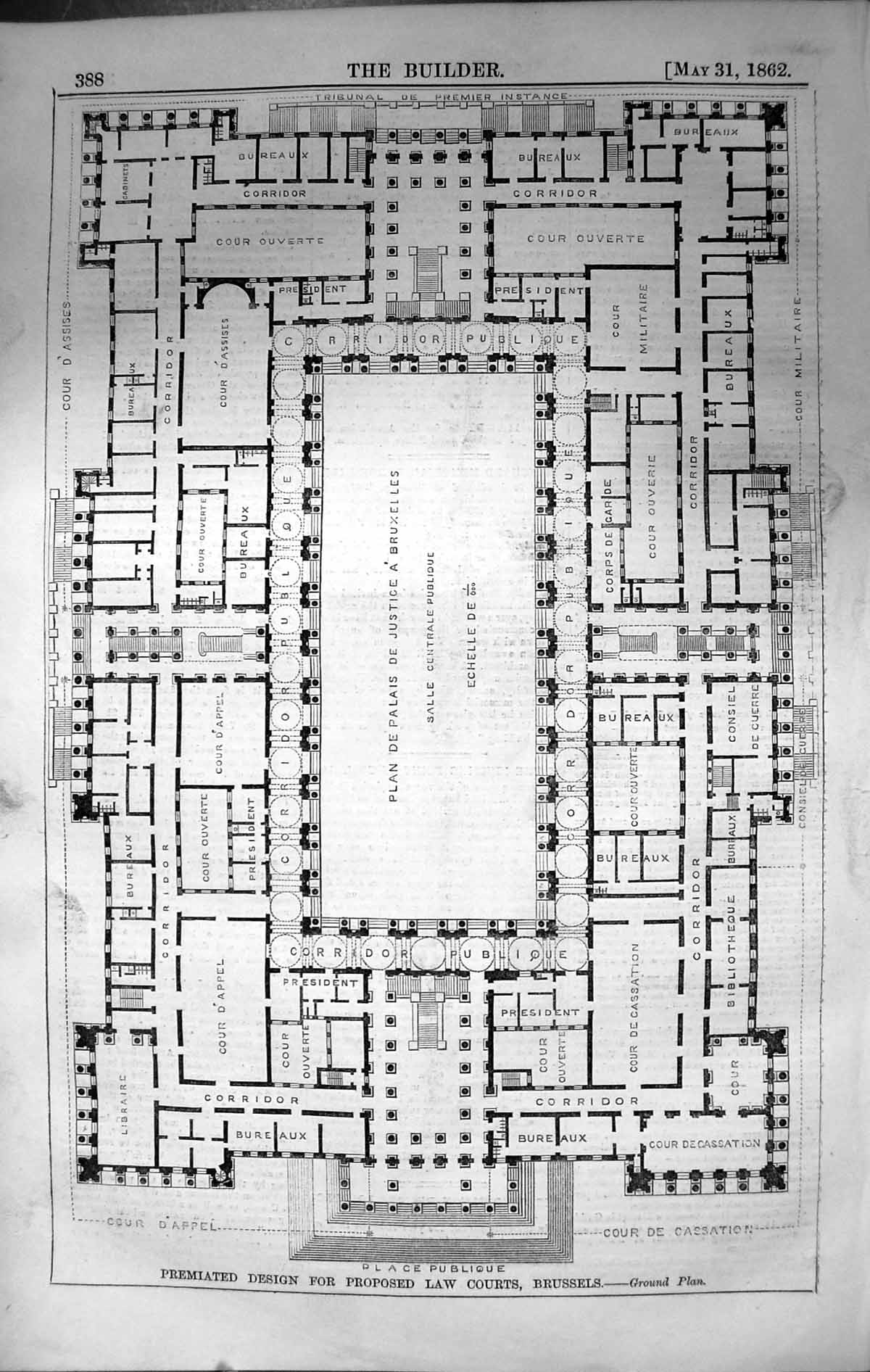 Old Premiated Design Proposed Law Courts Brussels Architecture 1862 B Victorian