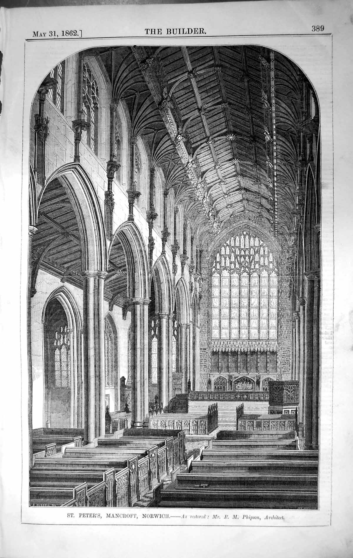 Old Print St. Peter'S Mancroft Norwich Phipson Architecture 1862 Builder 19th
