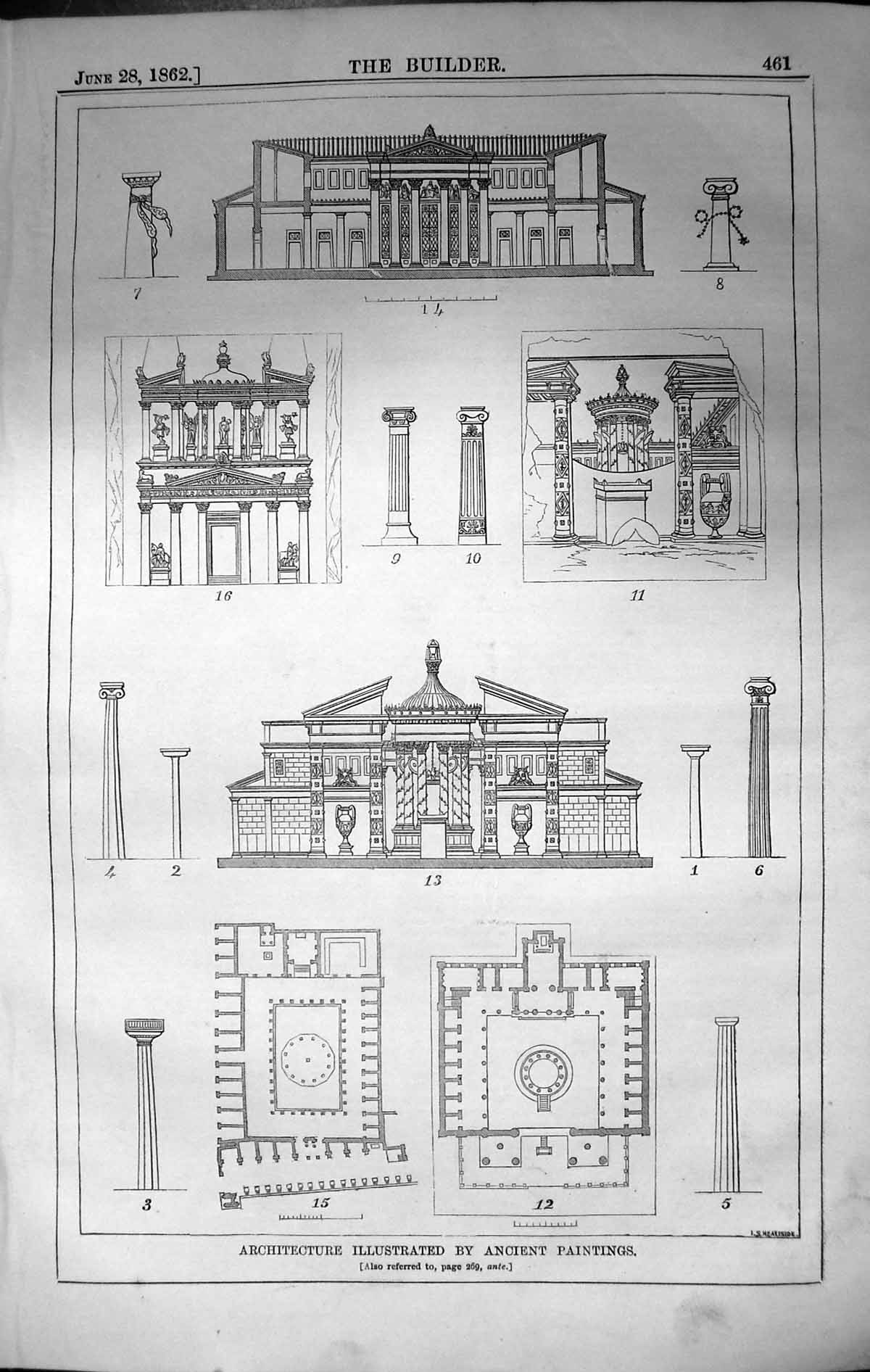 Old Antique Print Architecture Illustrated Ancient Paintings 1862 Builder 19th