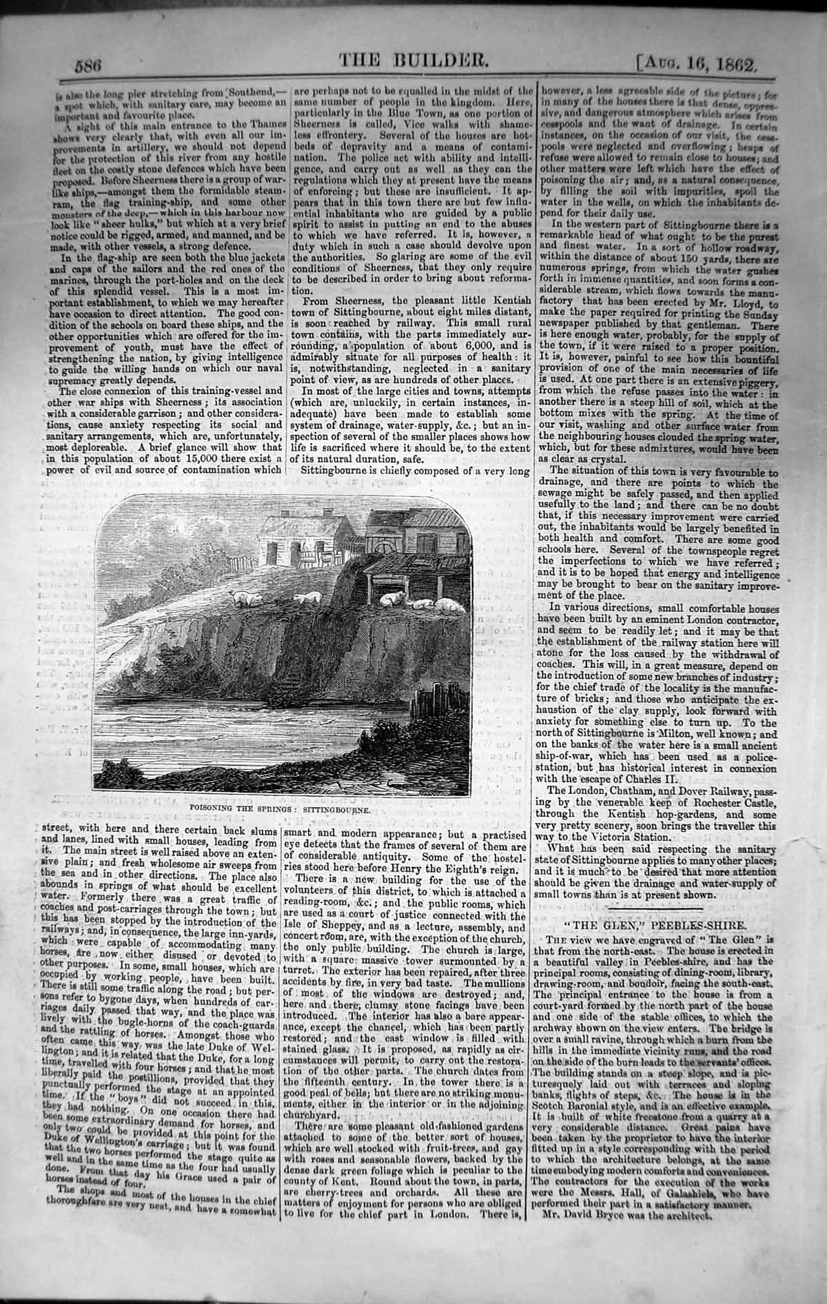 Original Old Antique Print Poisoning Springs Sittingbourne 1862 Builder 19th