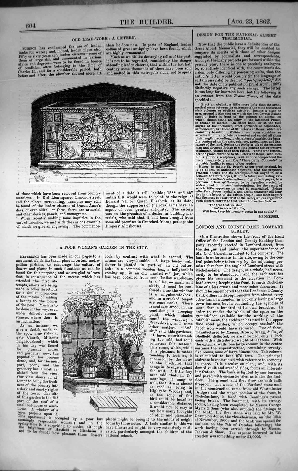 Old Poor Womans Garden City Lead-Work Cistern Architecture 1862 Build Victorian