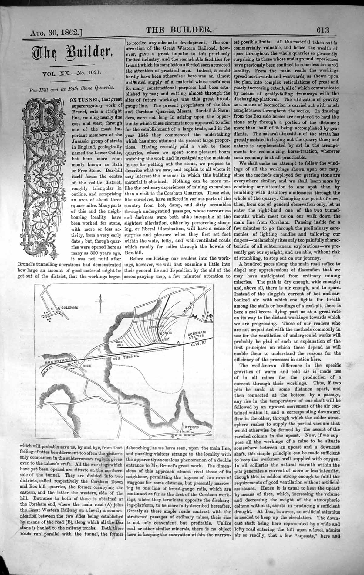 Old Antique Print Ox Tunnel Brunel Corsham Station Railway 1862 Builder 19th