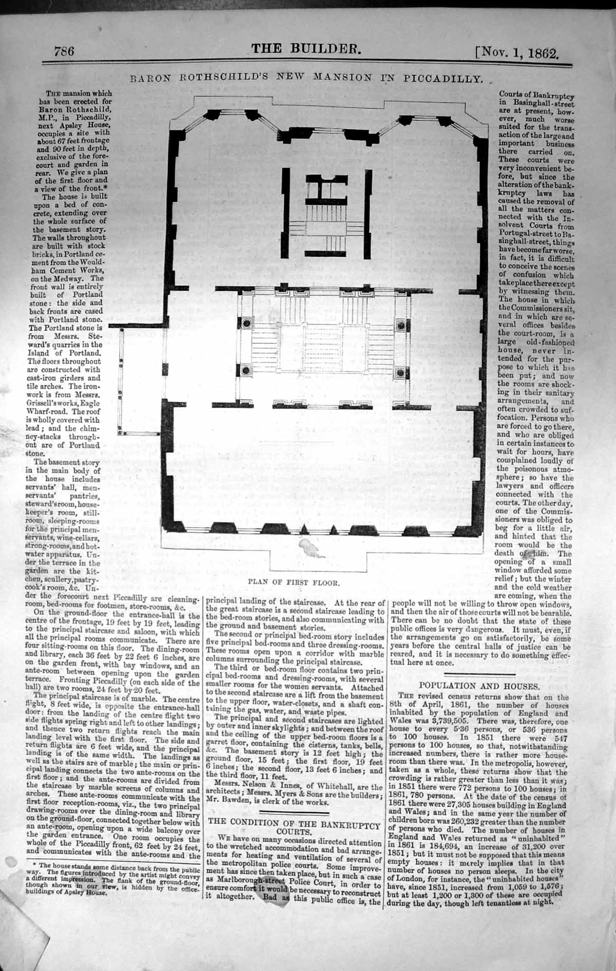 Old First Floor Plan Baron Rothschild Mansion Piccadilly Architecture