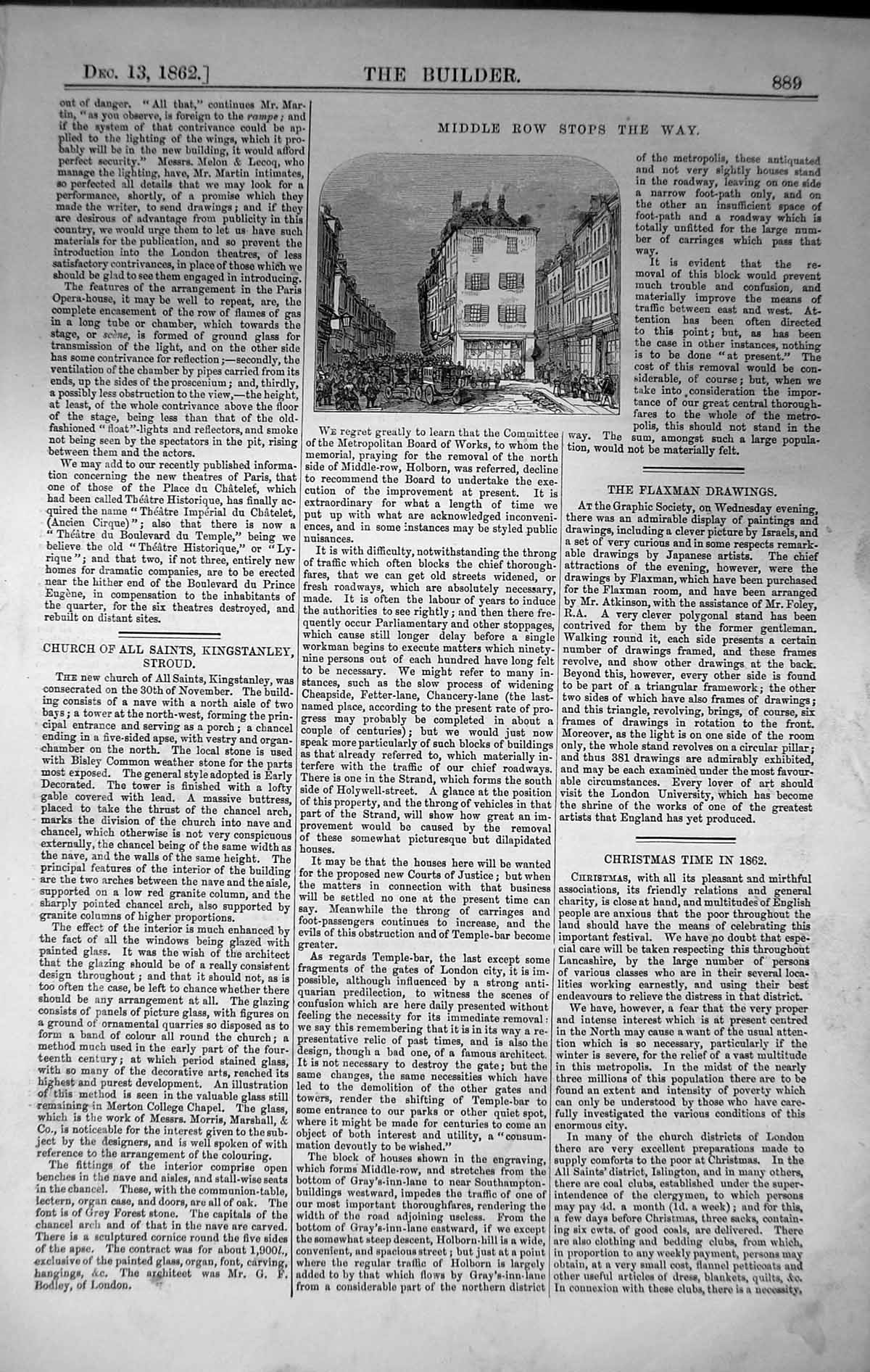 Antique Old Print Architecture 1862 Builder Middle Row Houses Street Scene 19th