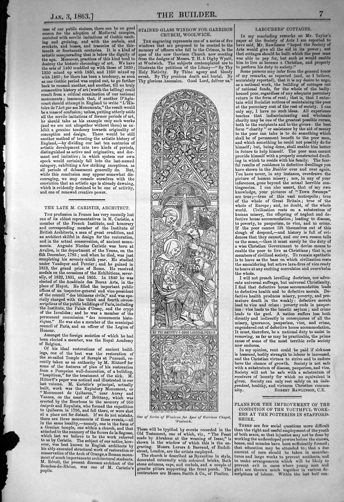 Antique Old Print 1863 Builder Stained Glass Window Garrison Church Woolwich