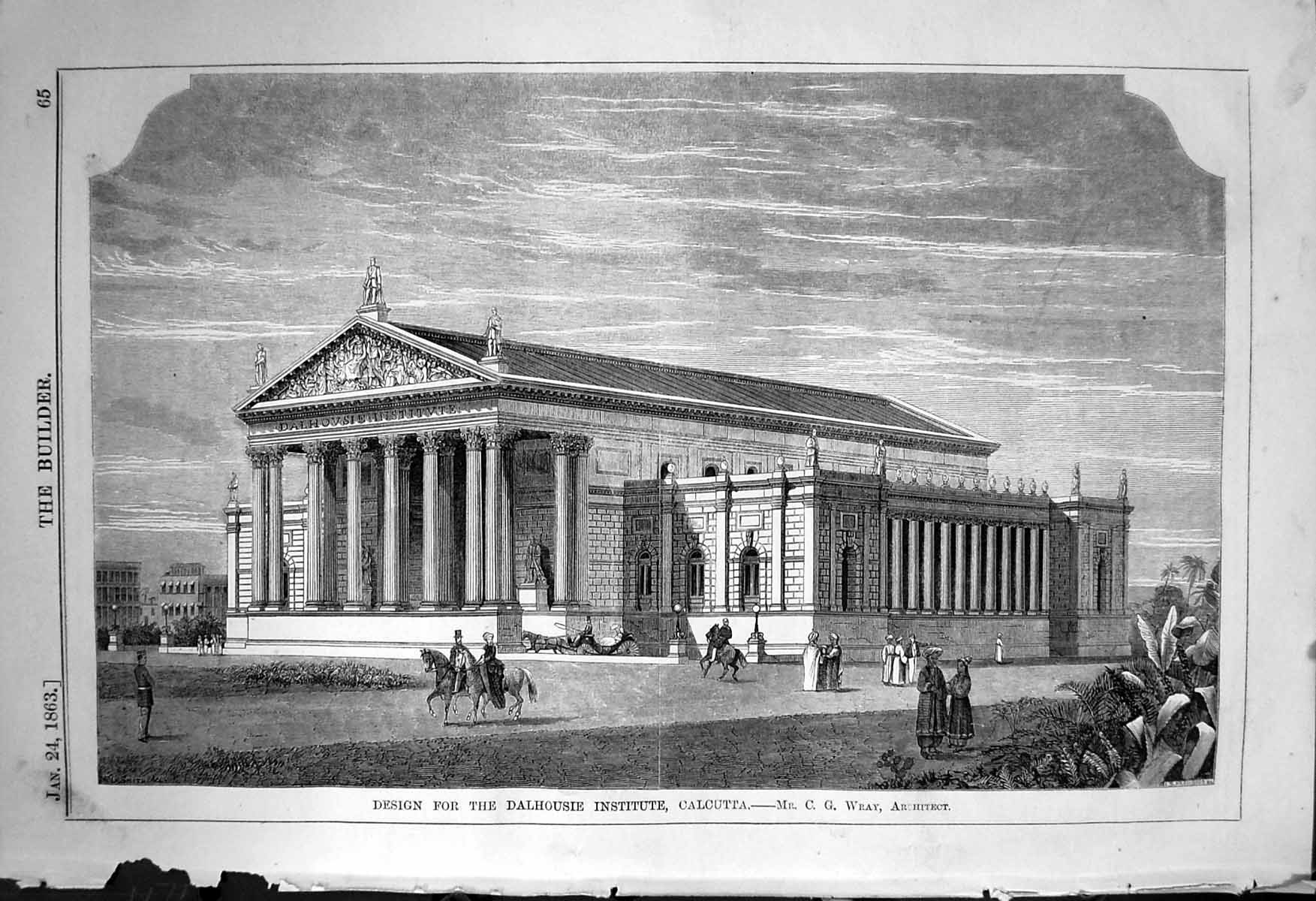 Old Design Dalhousie Institute Calcutta India Architecture 1863 Build Victorian